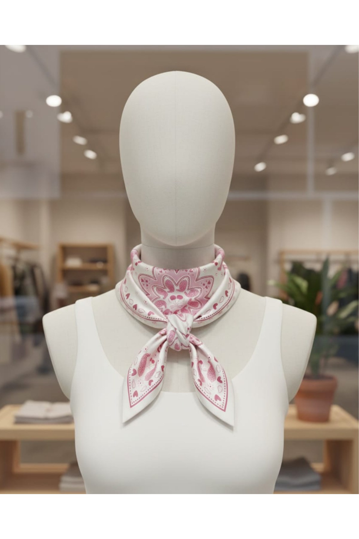 Pembe Kalp Fular Bandana Estascarf 48x48 Cm