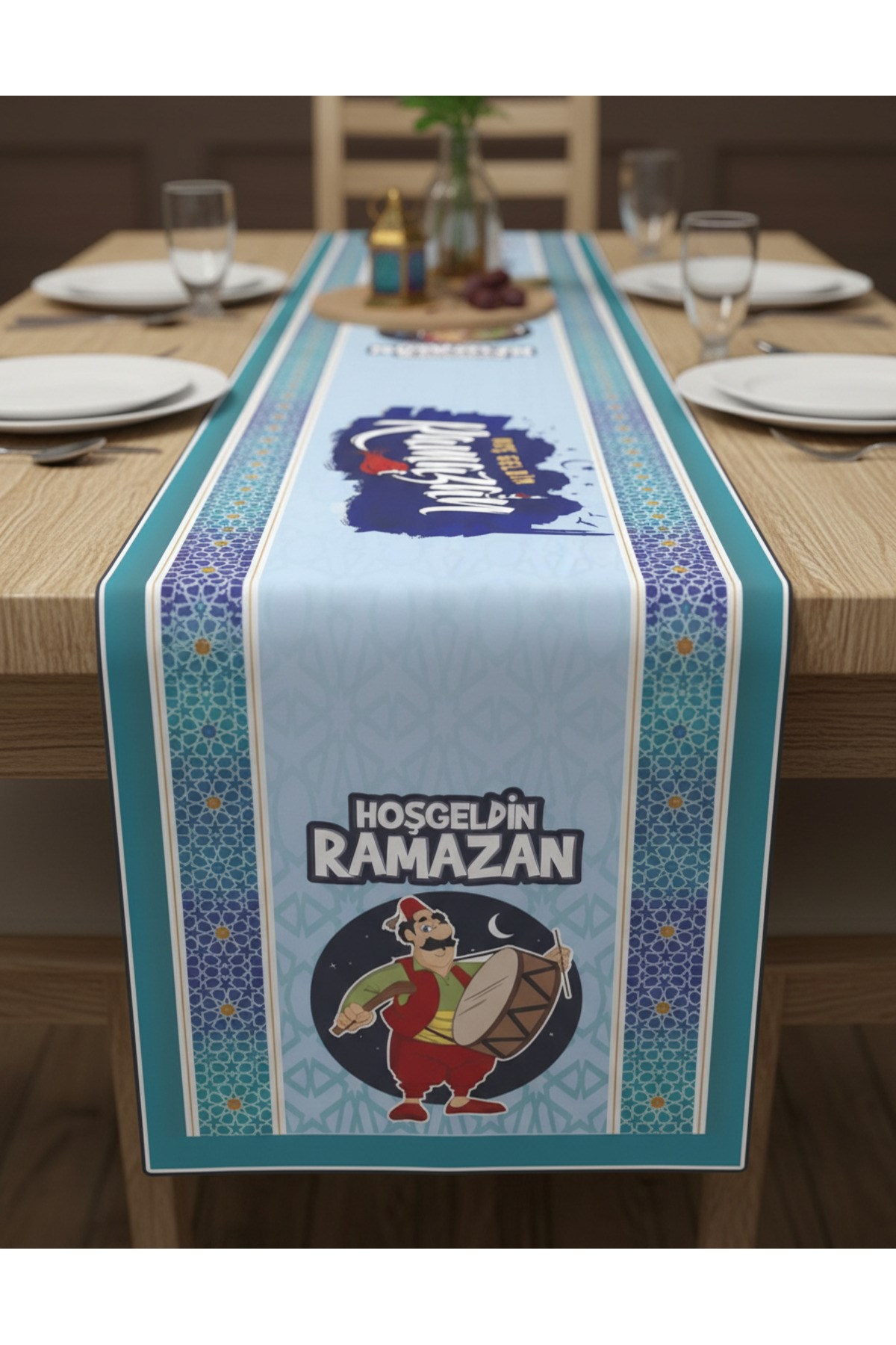 Ramazan Ayı Motifli Dijital Baskılı Runner Masa Örtüsü 40x140 cm