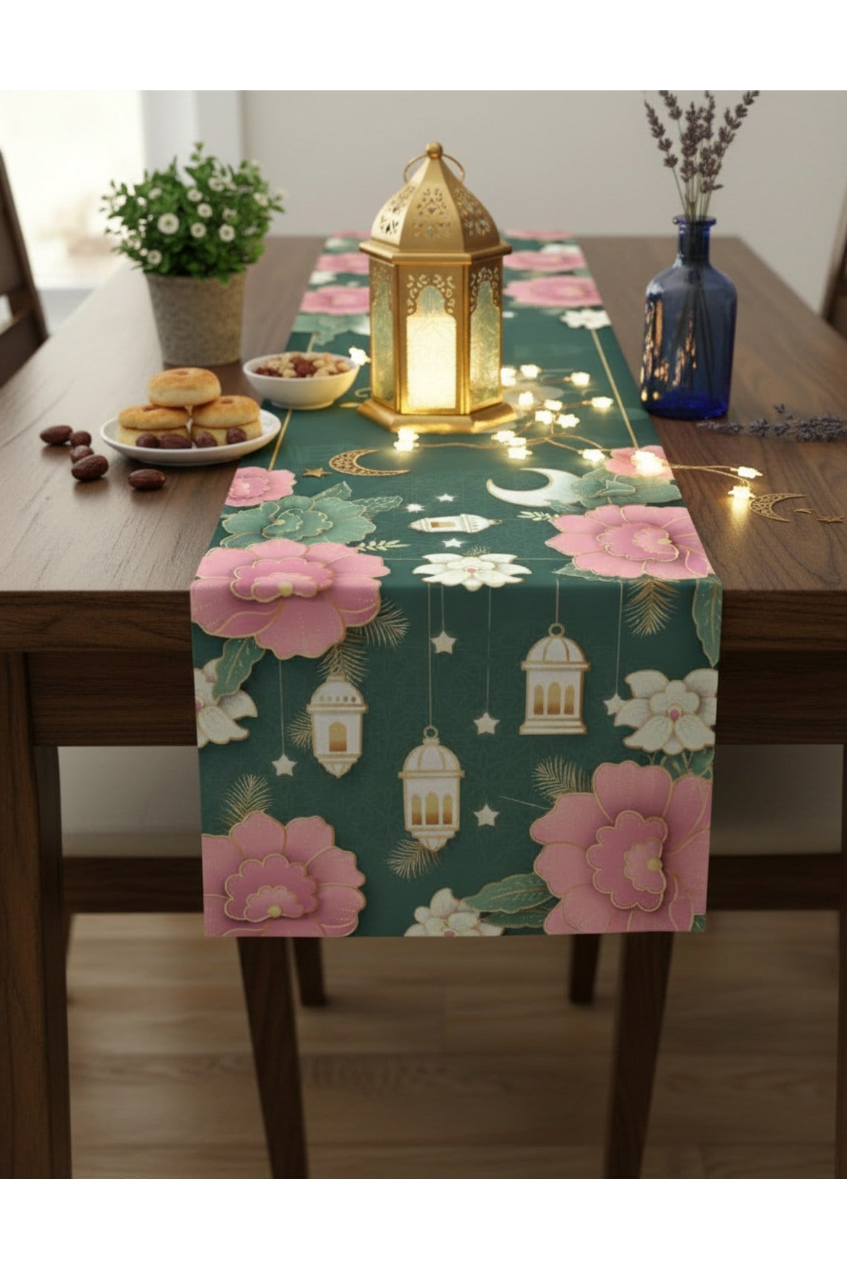 Ramazan Ayı Motifli Dijital Baskılı Runner Masa Örtüsü 40x140 cm