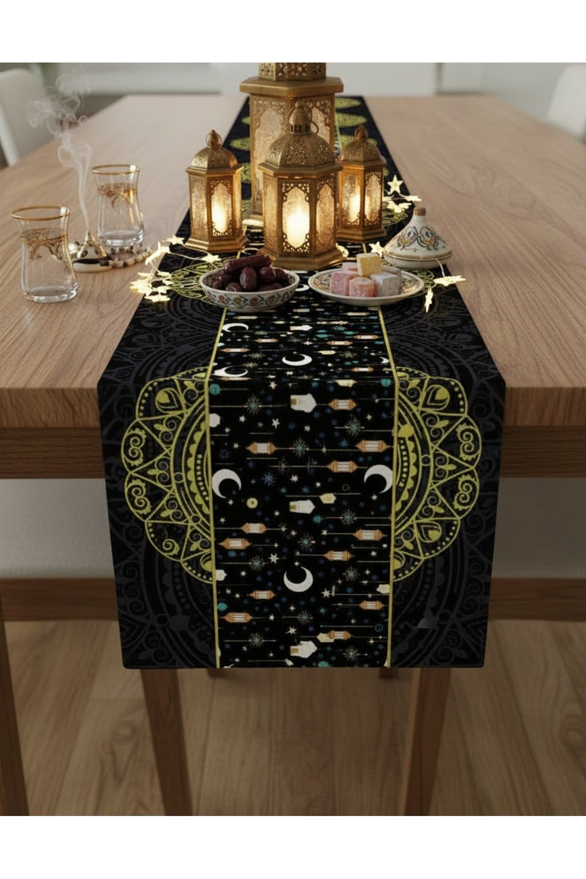 Ramazan Ayı Motifli Dijital Baskılı Runner Masa Örtüsü 40x140 cm