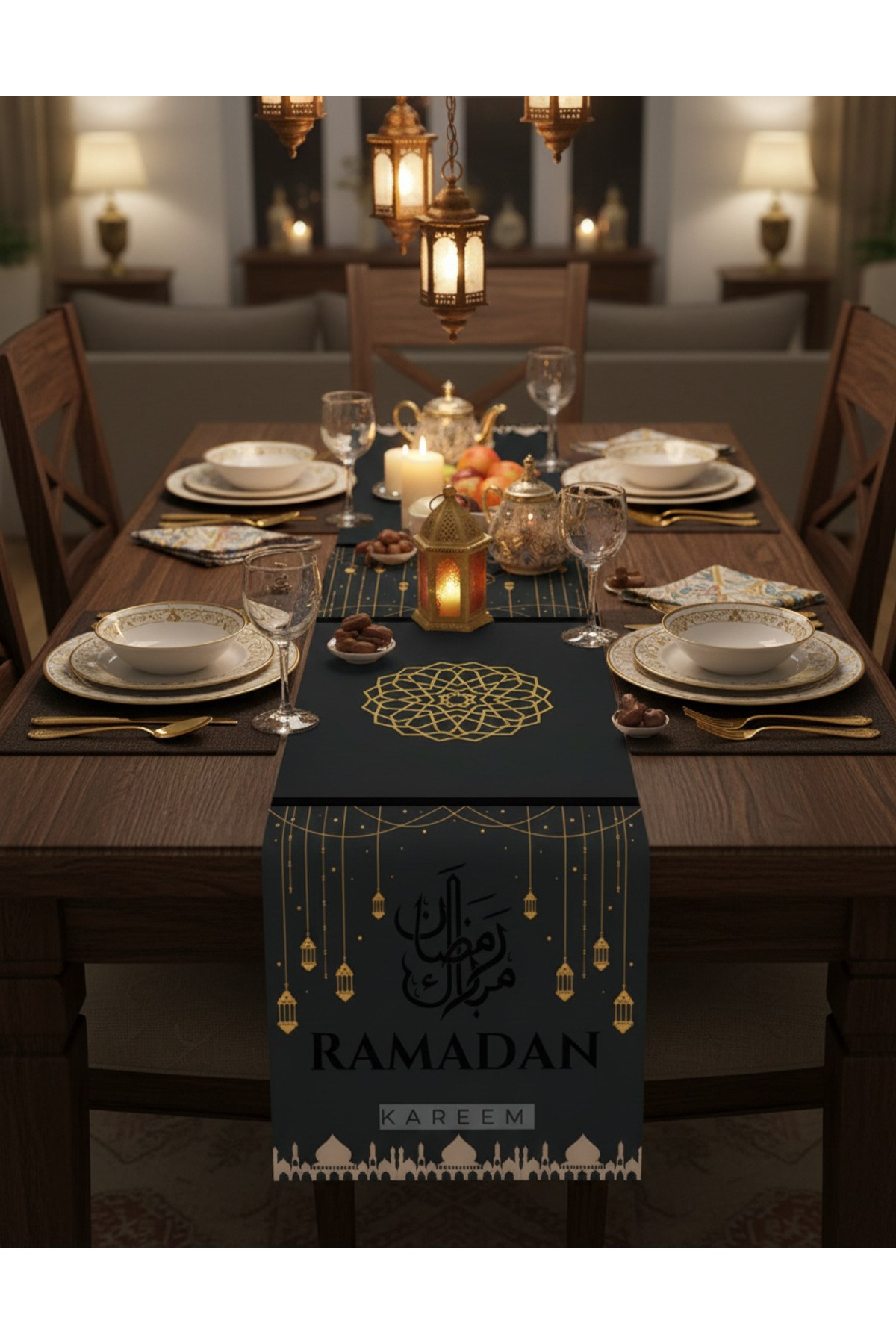Ramazan Ayına Özel 4’lü Dijital Baskı Runner Masa Örtüsü Seti – 40x140 cm