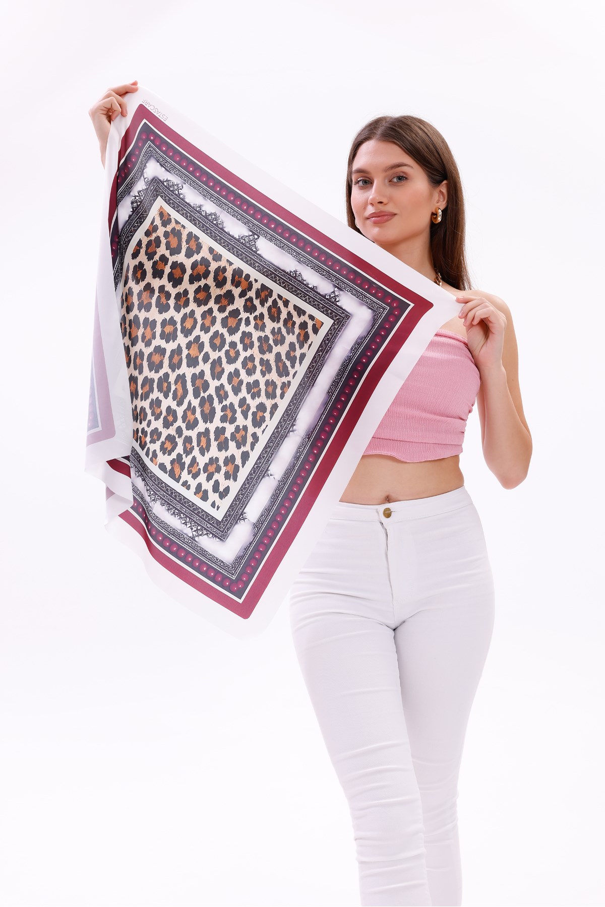 Safari Leopar Model Fular Bandana Şal Estascarf 70x70 Cm