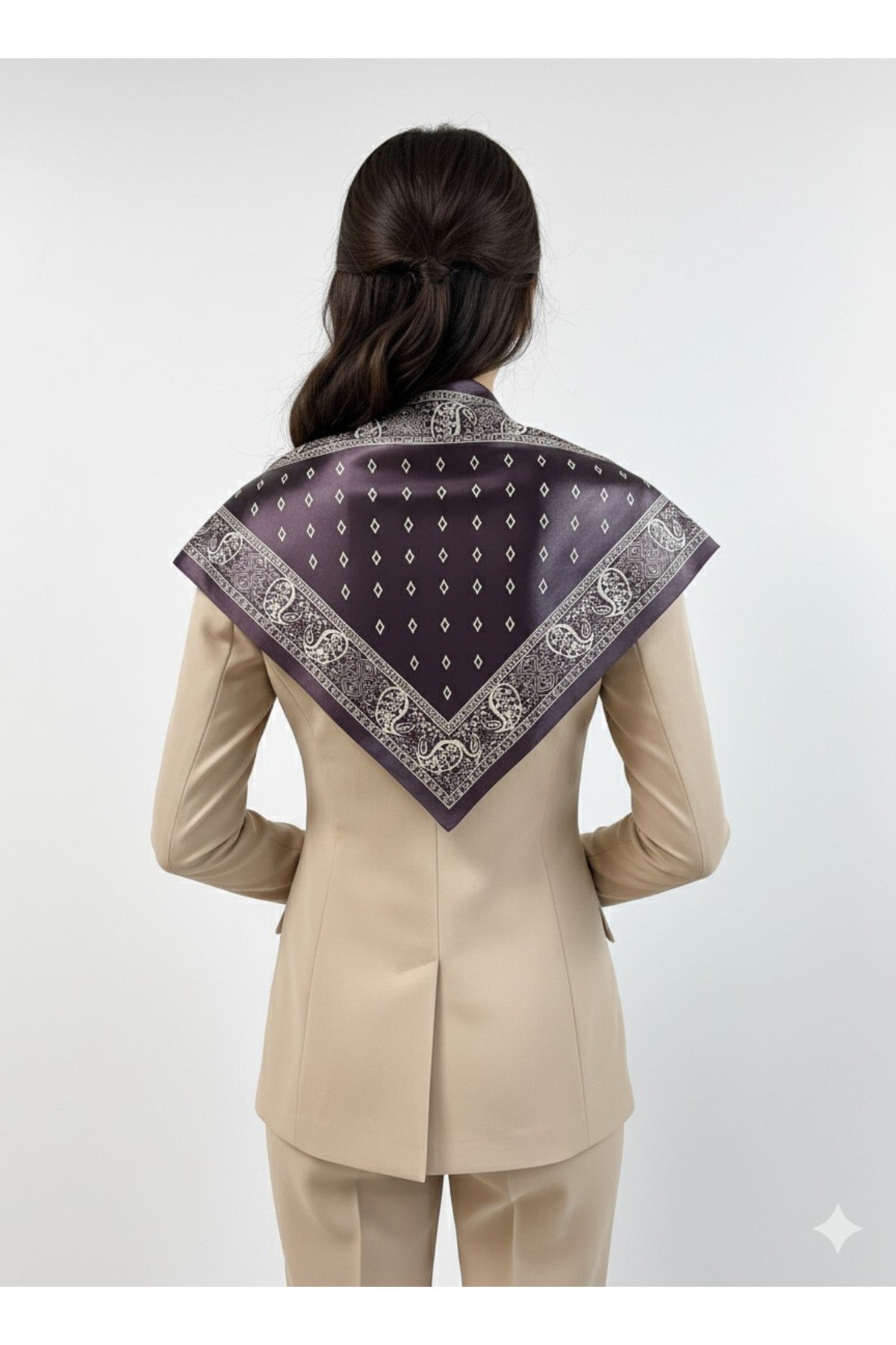 Saray Motif Mürdüm Üçgen Fular Bandana Estacraft - 100x45 cm
