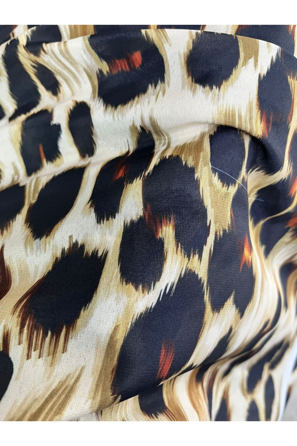 Sarı Leopar / Cupra Saten Aksesuar Şal Atkı Estascraf 180x70cm