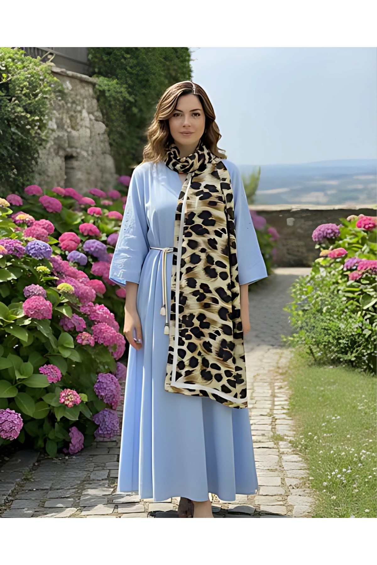 Sarı Leopar / Cupra Saten Aksesuar Şal Atkı Estascraf 180x70cm