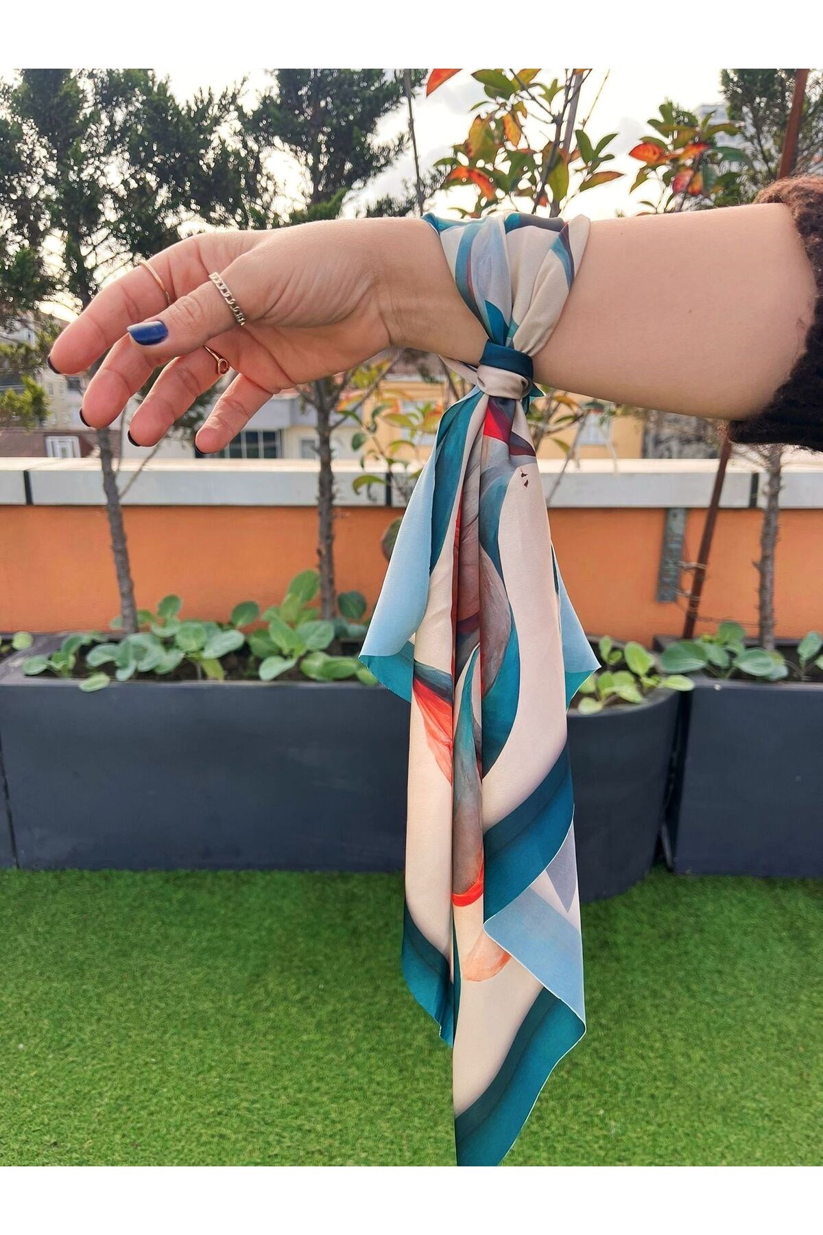 Şifon Saten Fular Bandana Desenli Fular Aksesuar