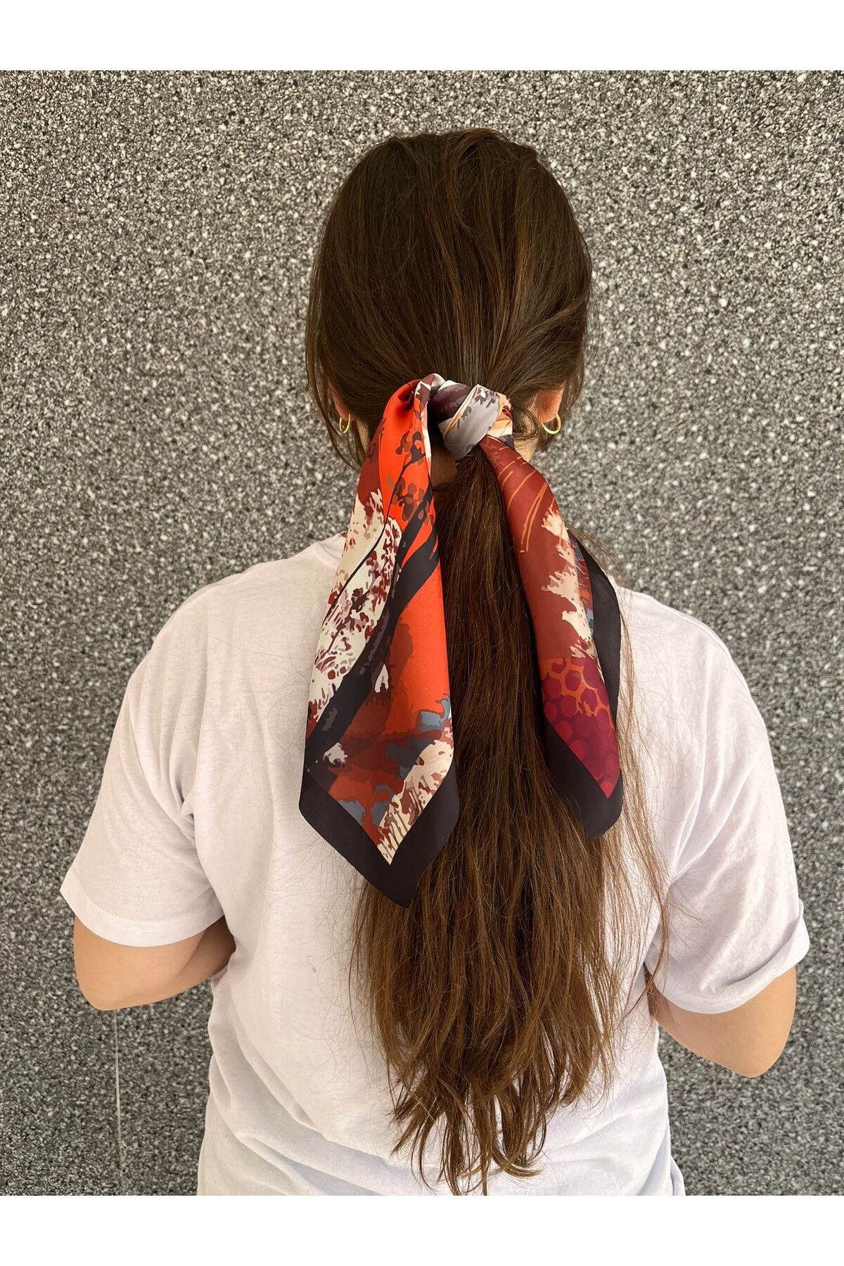 Şifon Saten Fular Desenli Fular Bandana