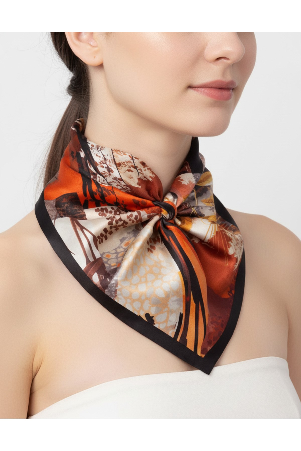 Şifon Saten Fular Desenli Fular Bandana