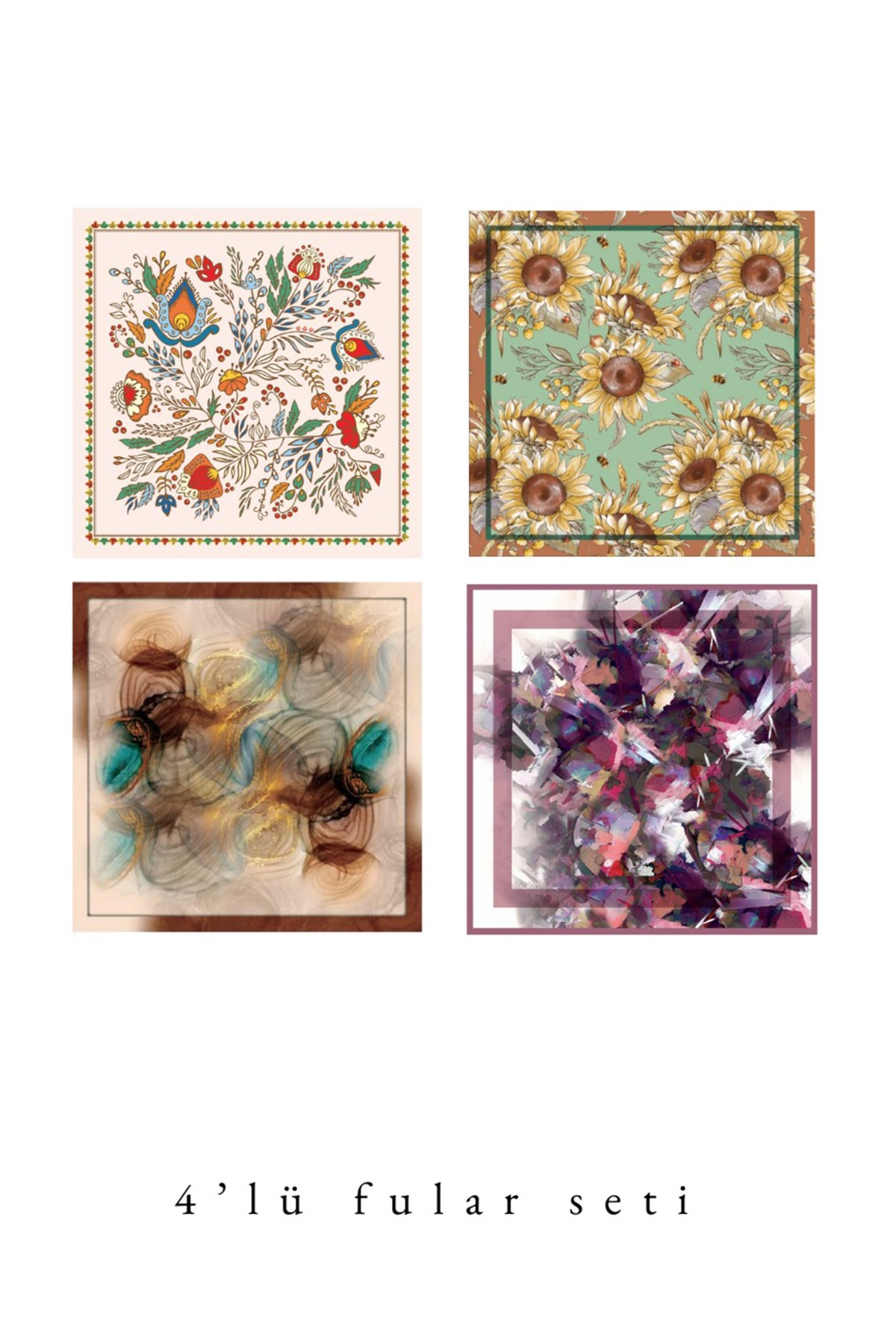 Şıklık Serisi 4’lü Fular Set Estascarf 48x48cm