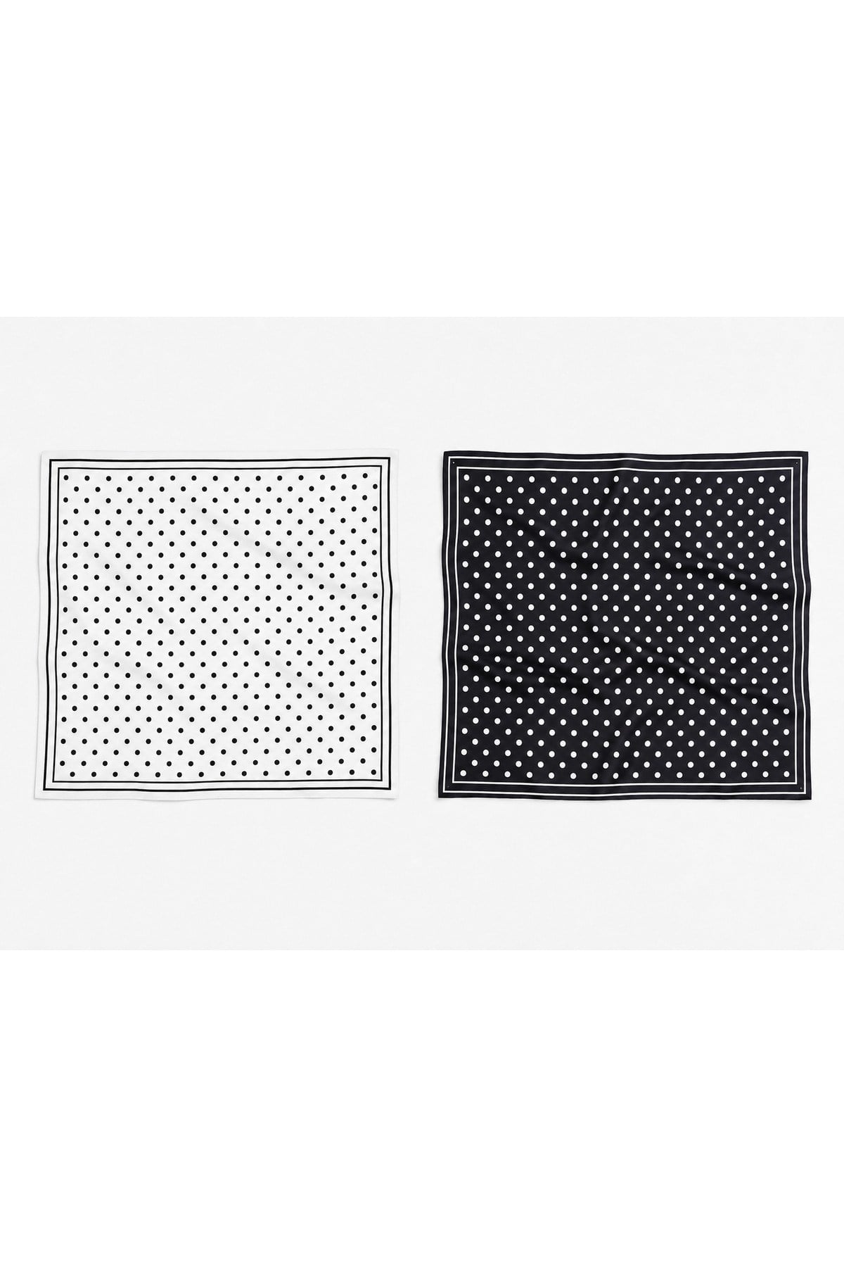 Tarzını Seç 2’li Siyah ve Beyaz Puantiyeli Fular Seti 70x70 cm Bandana / Saç Aksesuarı / Boyun Fuları
