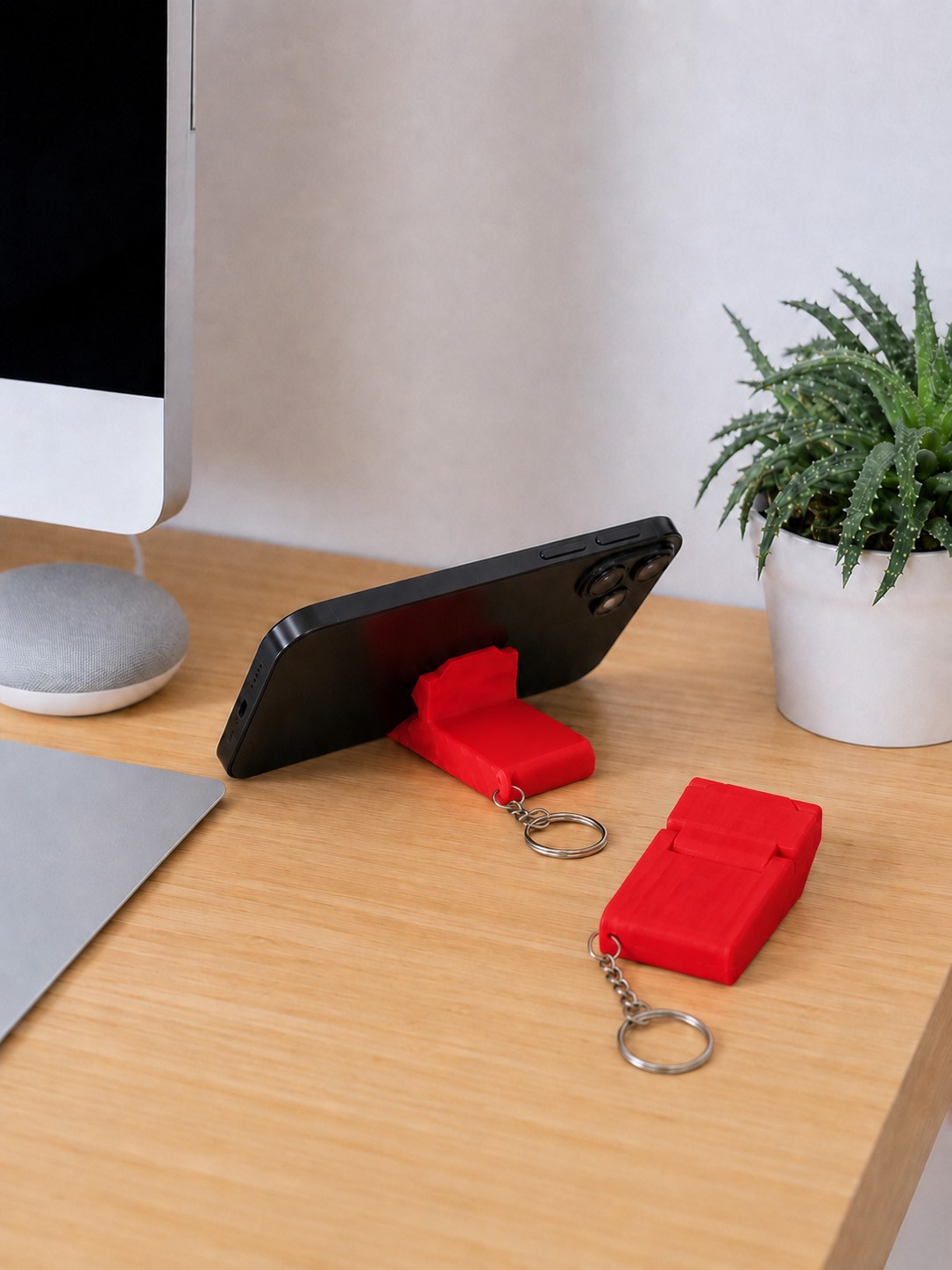 Tarzını Seç 3'ü 1 Arada Mini Telefon Tutucu Anahtarlık Charm – Kırmızı 3,5 × 7 × 1 cm