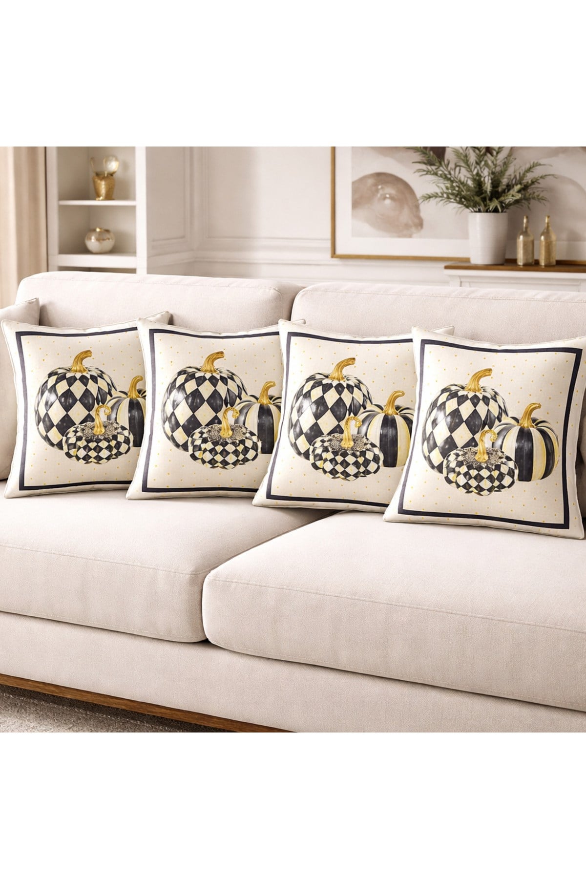Tarzını Seç Balkabagı Desenli Salon Dekoru 4'lü Kırlent Kılıfı 40x38