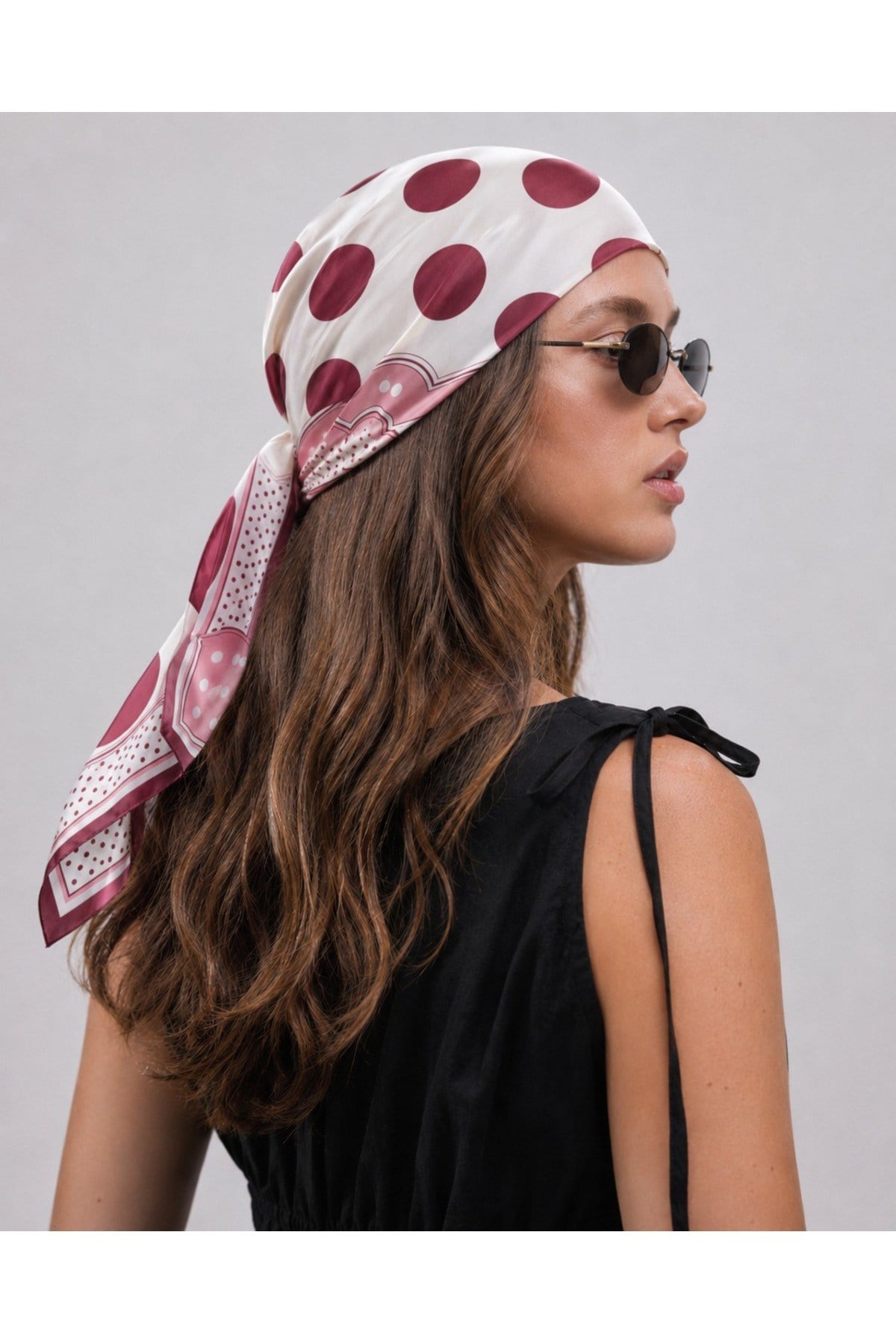 Tarzını Seç Bordo Puantiye Desenli Fular / Bandana 70x70 cm