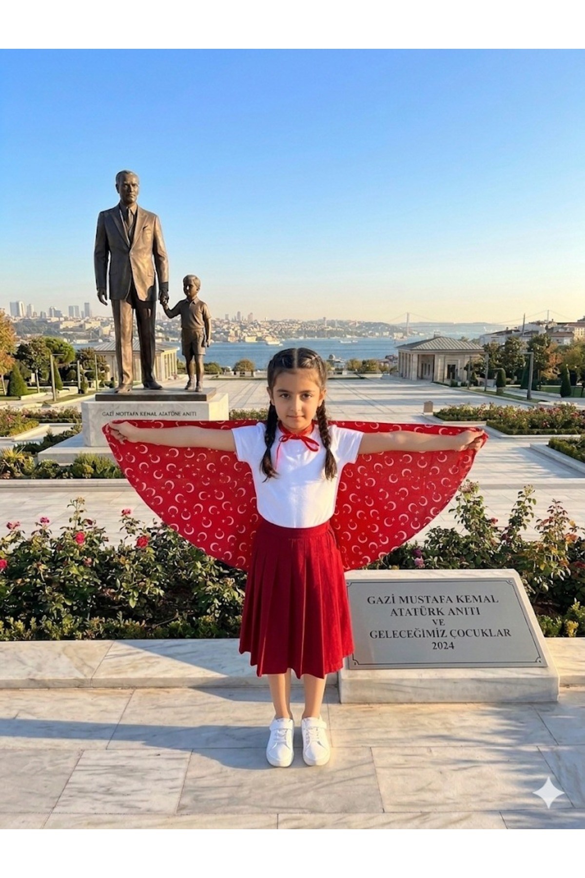 Tarzını Seç Çift Taraflı Atatürk Portre Türk Bayraklı Pelerin Gösteri Kostümü 145x73cm