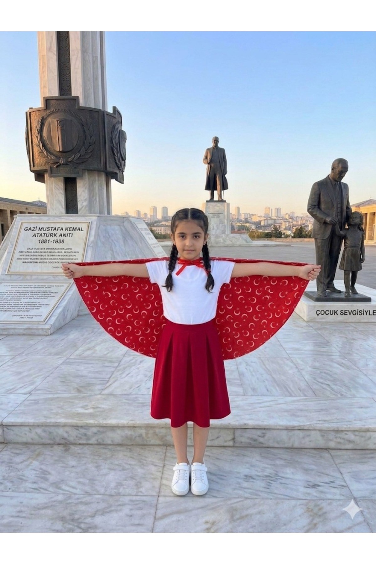 Tarzını Seç Çift Taraflı Atatürk Silüet Türk Bayraklı Pelerin Gösteri Kostümü 145x73cm