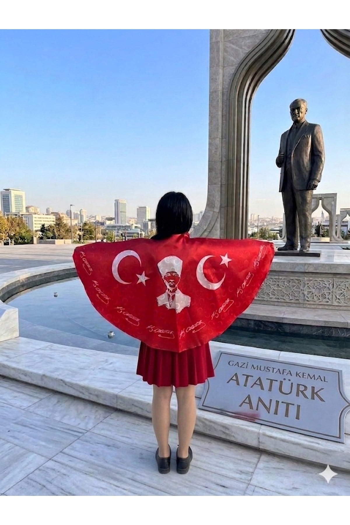 Tarzını Seç Çift Taraflı Atatürk Silüet Türk Bayraklı Pelerin Gösteri Kostümü 145x73cm