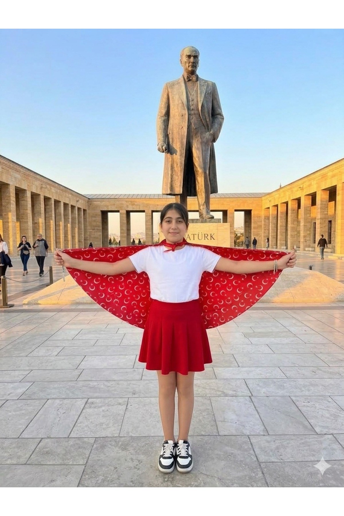 Tarzını Seç Çift Taraflı Atatürk Türk Bayraklı Pelerin Gösteri Kostümü 145x73cm