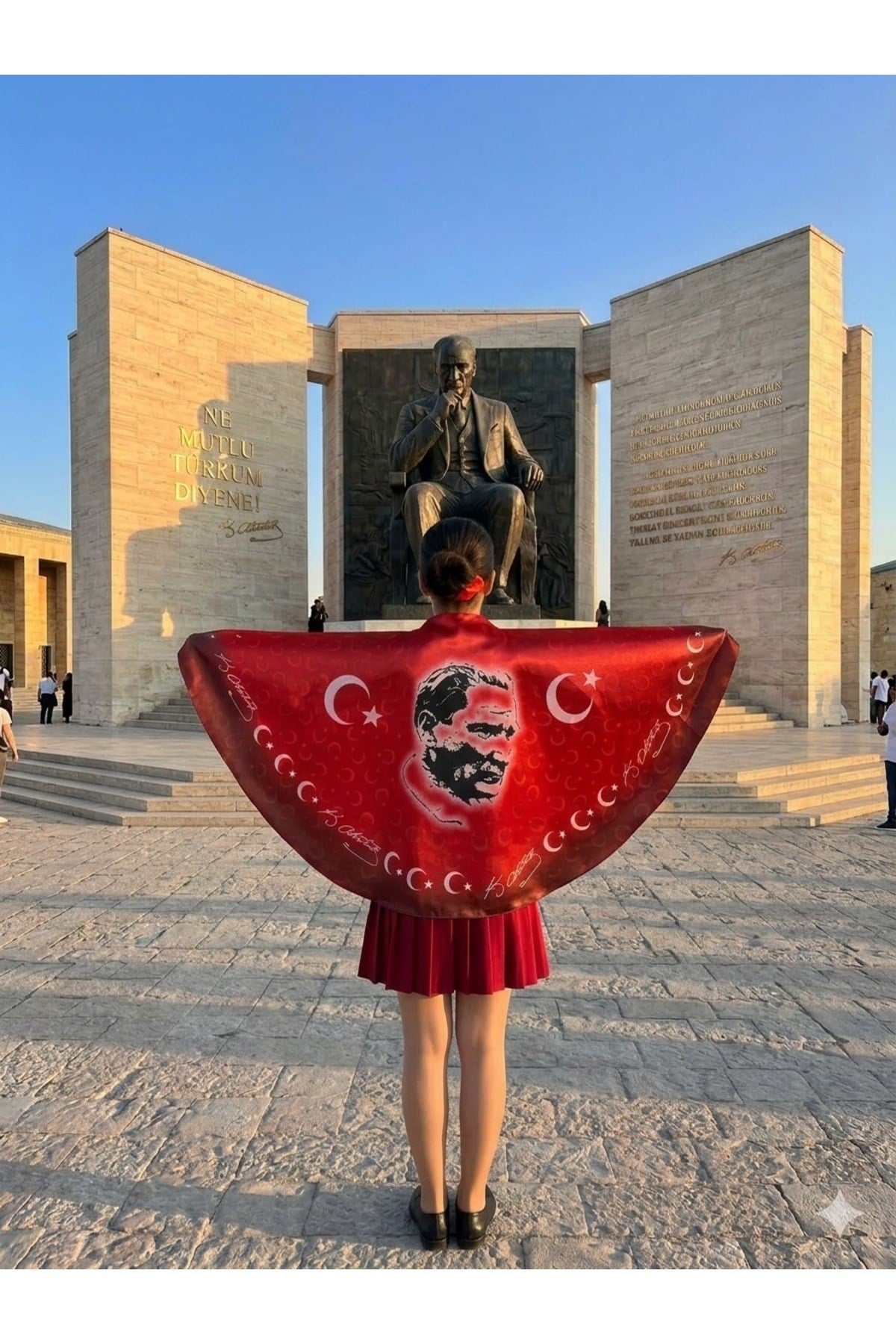 Tarzını Seç Çift Taraflı Atatürk Türk Bayraklı Pelerin Gösteri Kostümü 145x73cm