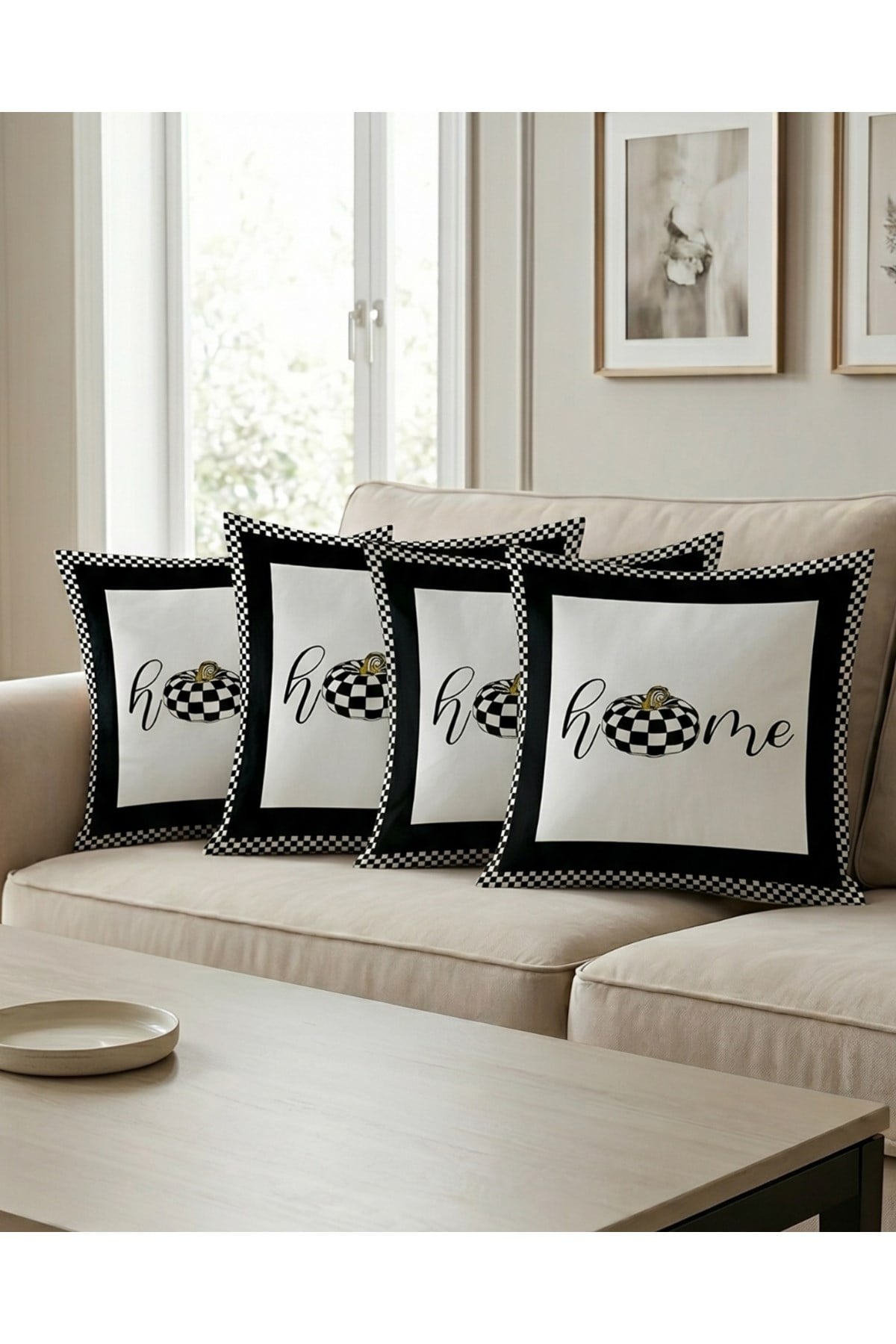 Tarzını Seç Home Desenli Salon Dekoru 4'lü Kırlent Kılıfı 40x38