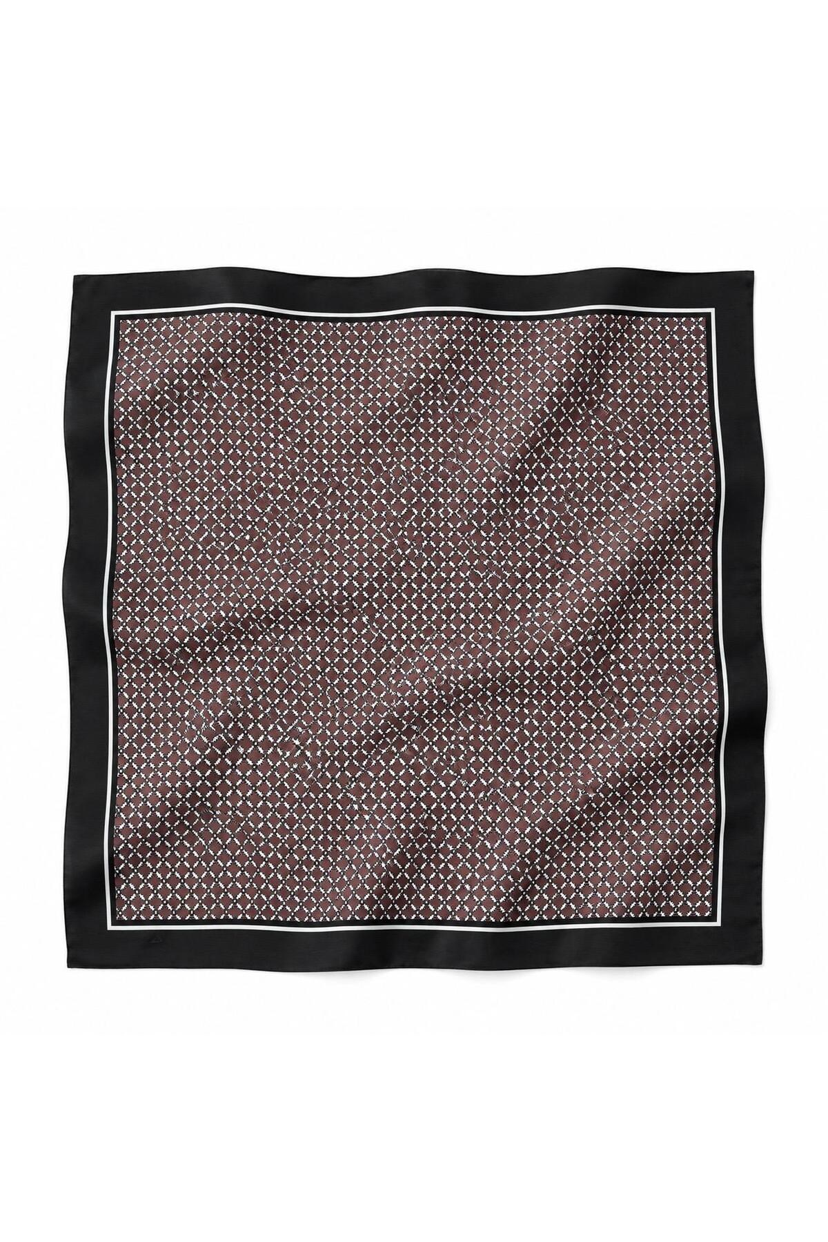 Tarzını Seç Kahve Siyah Geometrik Desenli Fular / Bandana 70x70cm