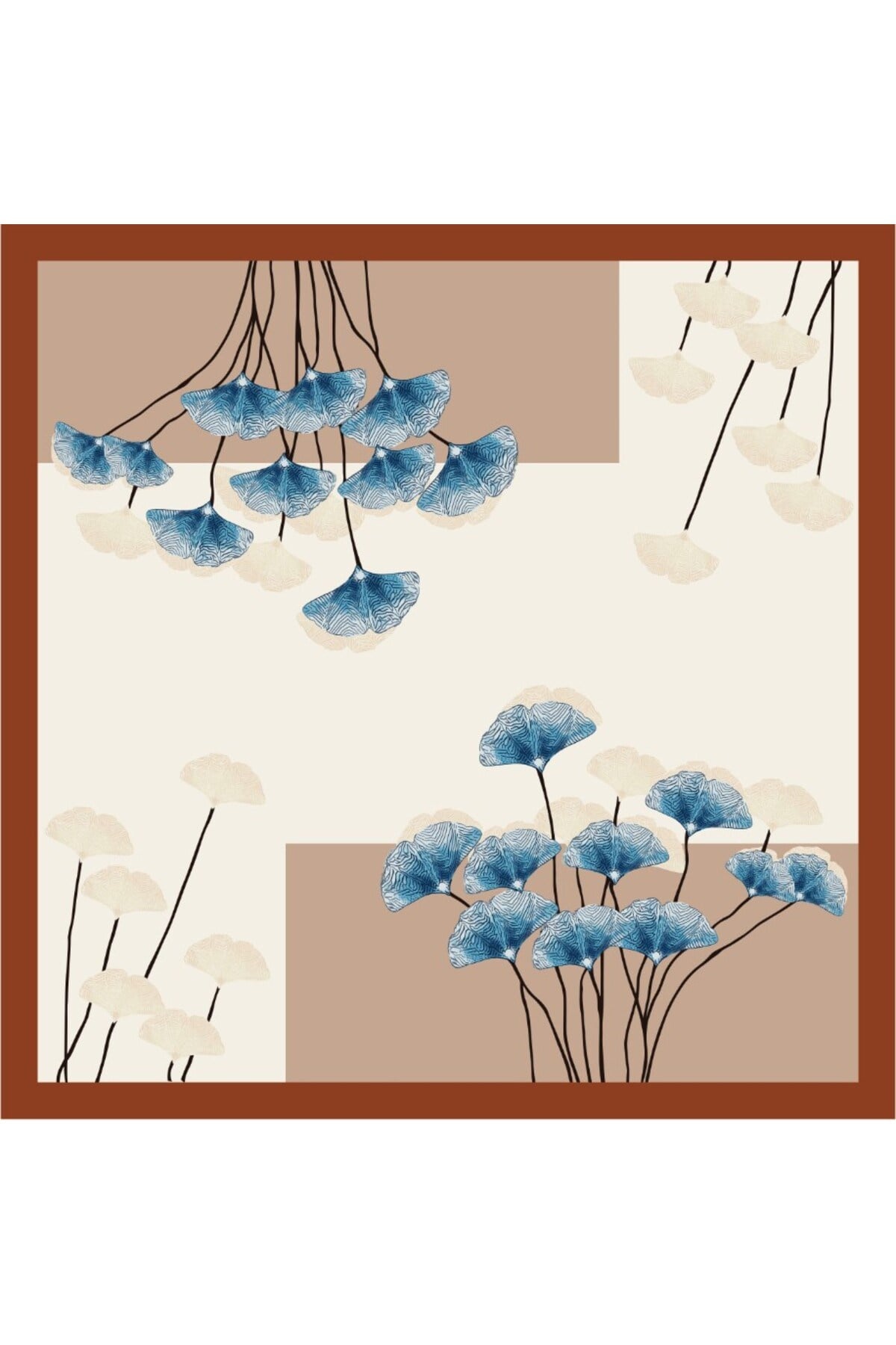 Tarzını Seç Kahverengi Ginkgo Fular / Bandana / Aksesuar 48x48 cm