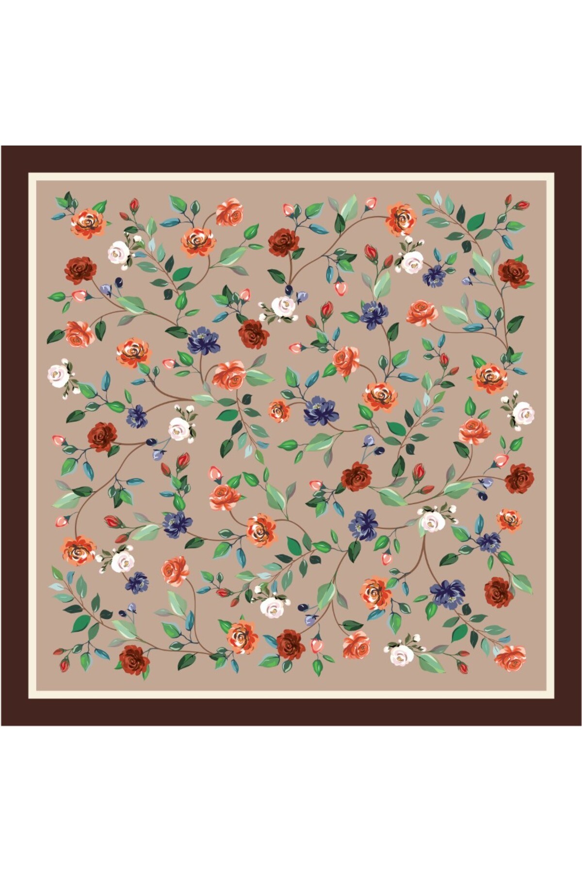 Tarzını Seç Kahverengi Gül Fular / Bandana / Aksesuar / Eşarp 90x90 cm