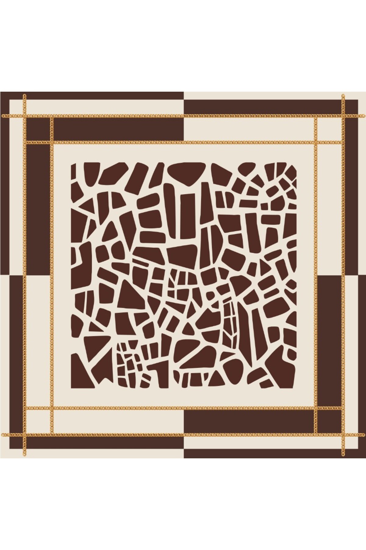 Tarzını Seç Kahverengi Mozaik Zincir Fular / Bandana / Aksesuar / Eşarp 90x90 cm