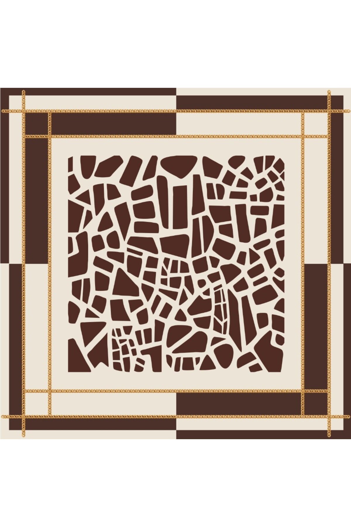 Tarzını Seç Kahverengi Mozaik Zincir Fular / Bandana / Aksesuar / Eşarp 90x90 cm