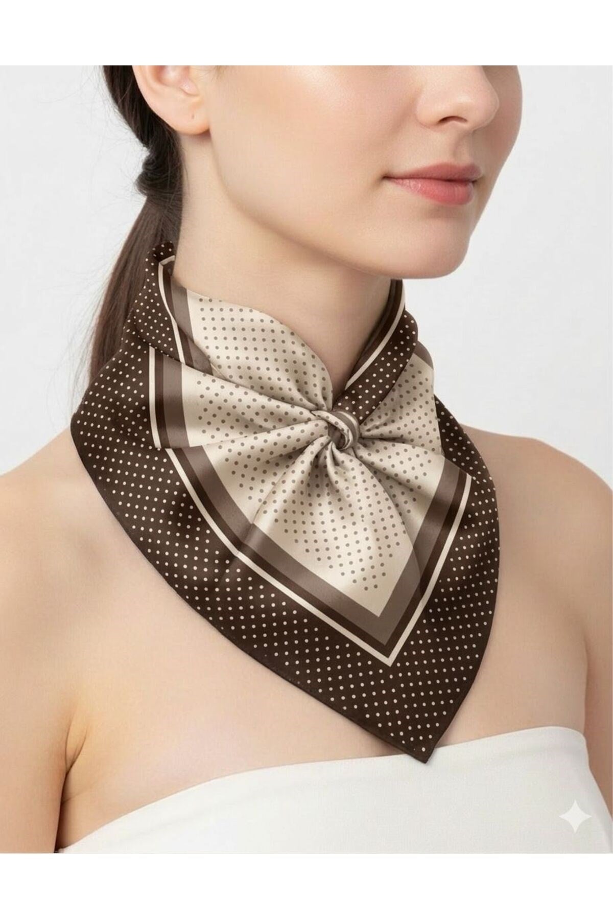 Tarzını Seç Kahverengi Şerit Puantiyeli Fular / Bandana / Aksesuar 48x48 cm