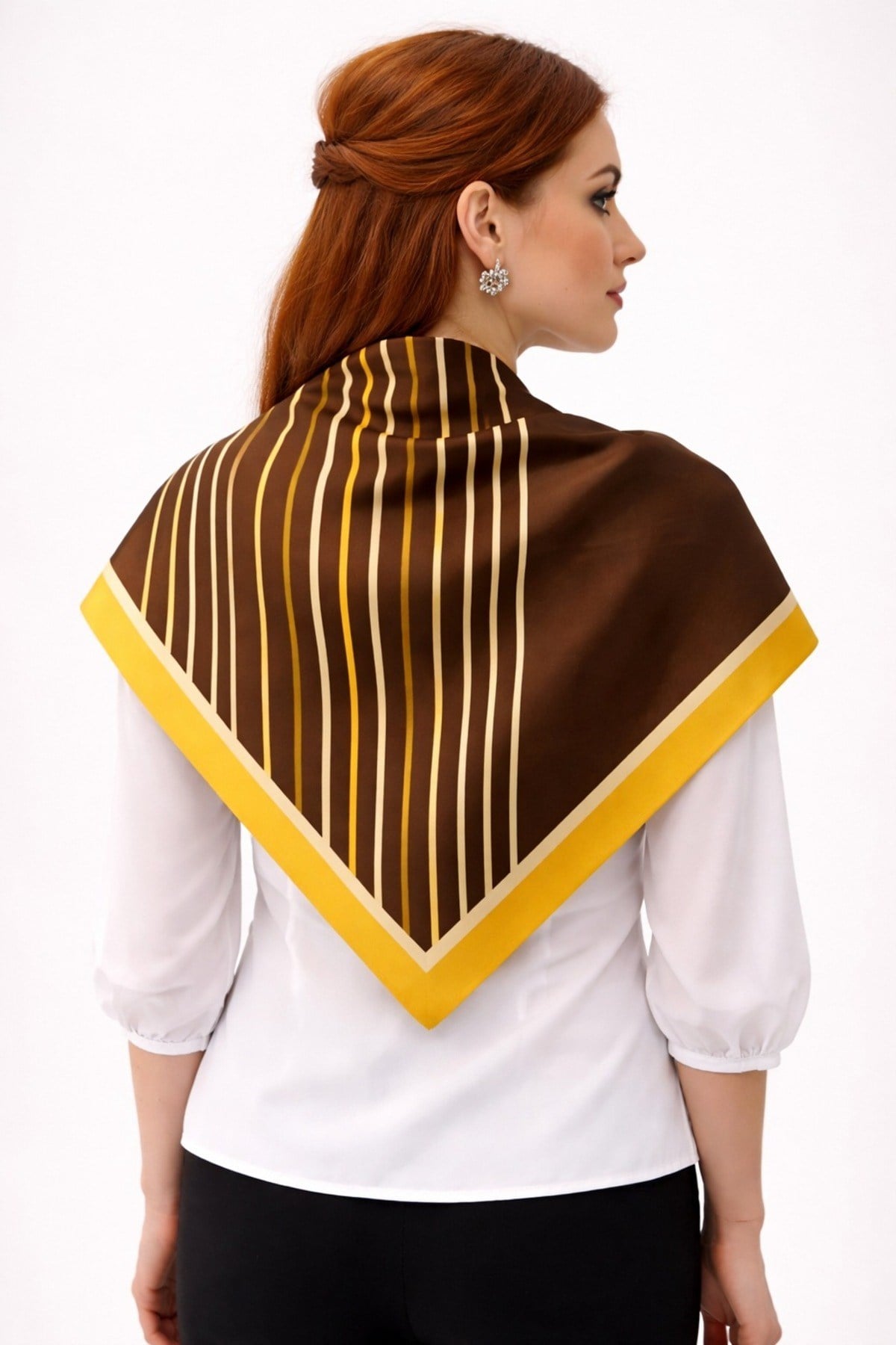 Tarzını Seç Kahverengi V Çizgi Fular / Bandana / Aksesuar / Eşarp 90x90 cm