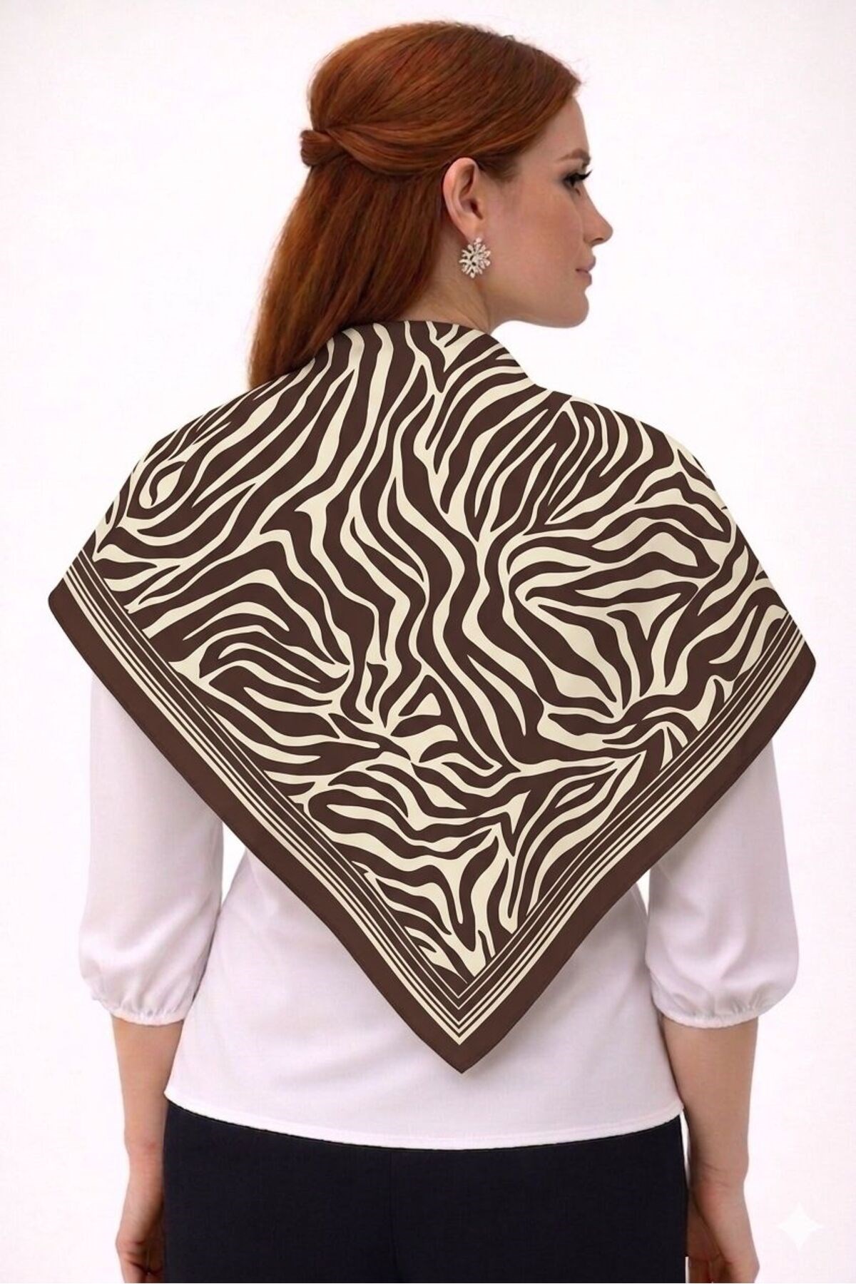 Tarzını Seç Kahverengi Zebra Fular / Bandana / Aksesuar / Eşarp 90x90 cm