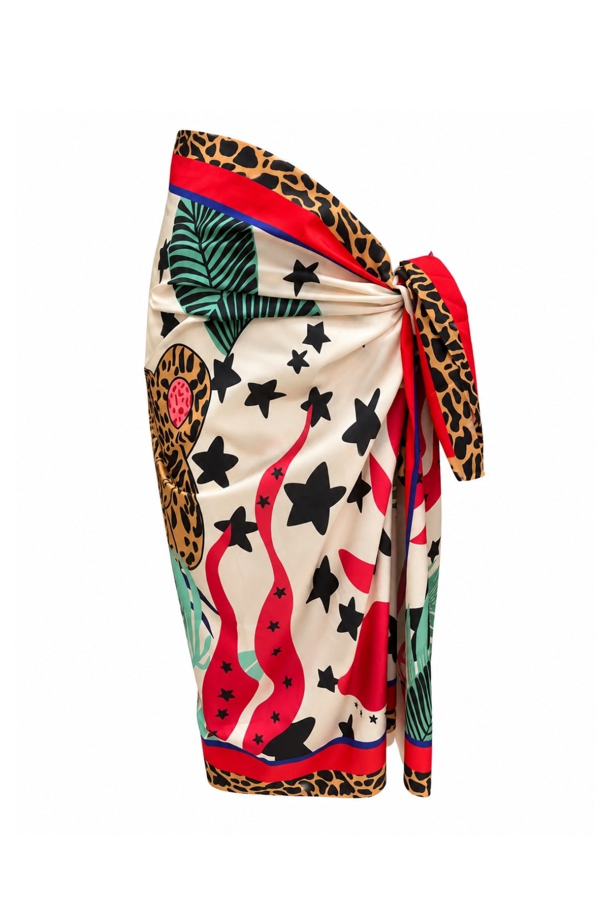 Tarzını Seç Kırmızı Çerçeveli Tropik Leopar Pareo 150x95 cm