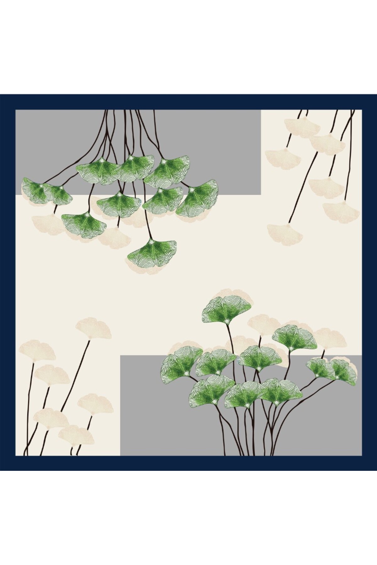 Tarzını Seç Lacivert Ginkgo Fular / Bandana / Aksesuar / Şal / Eşarp 70x70