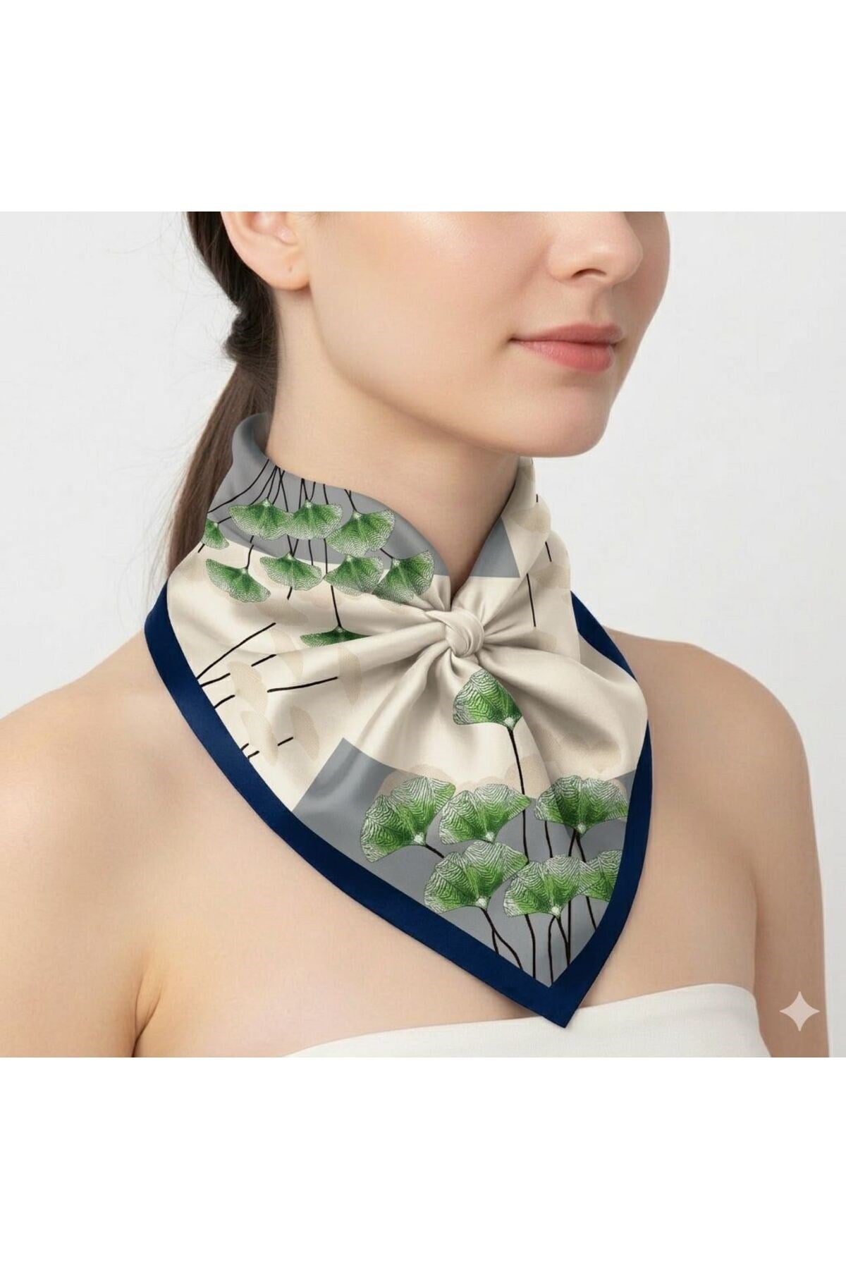 Tarzını Seç Lacivert Ginkgo Fular / Bandana / Aksesuar 48x48 cm