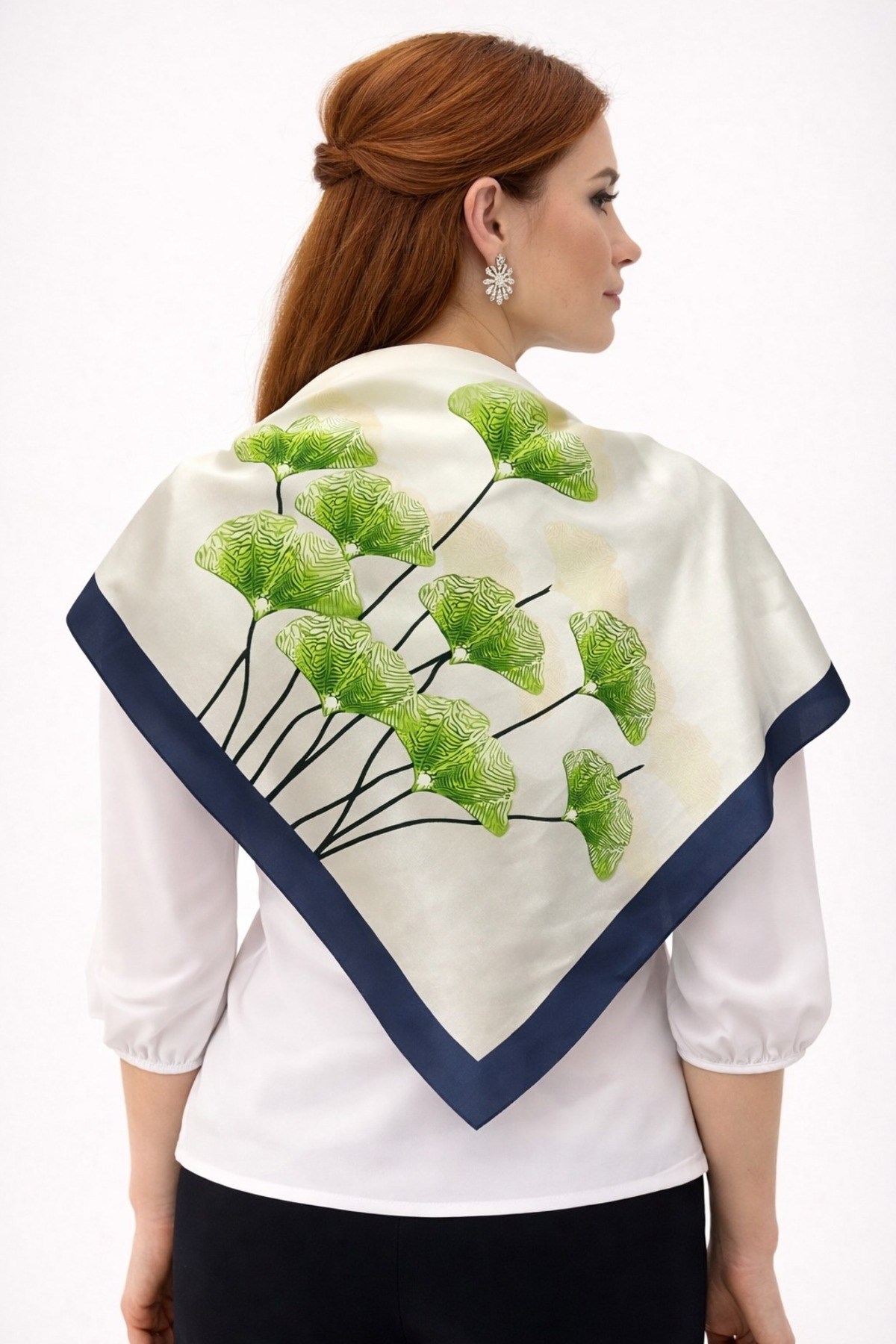 Tarzını Seç Lacivert Ginkgo Fular / Bandana / Aksesuar / Şal / Eşarp 70x70