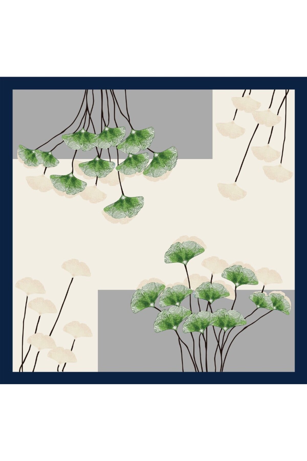 Tarzını Seç Lacivert Ginkgo Fular / Bandana / Aksesuar 48x48 cm