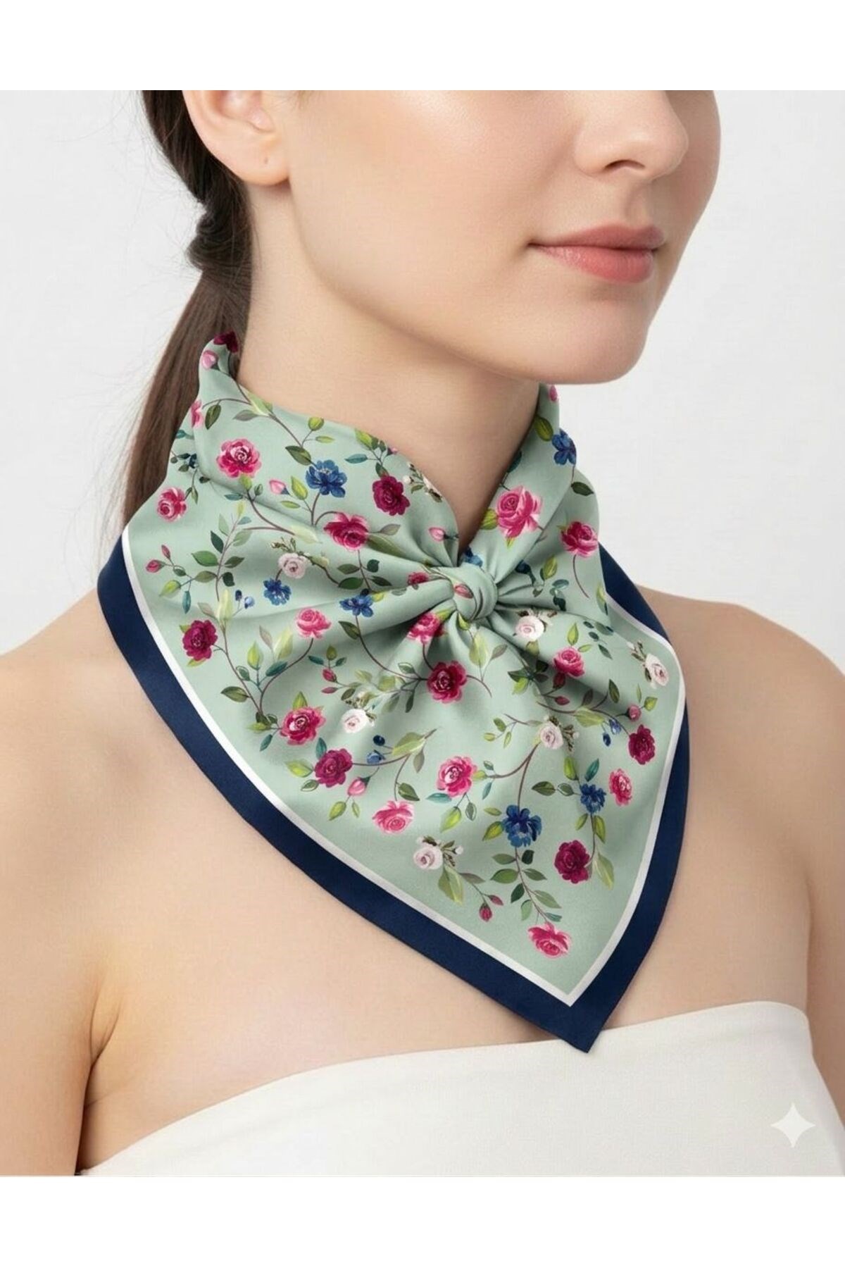 Tarzını Seç Lacivert Gül Fular / Bandana / Aksesuar 48x48 cm