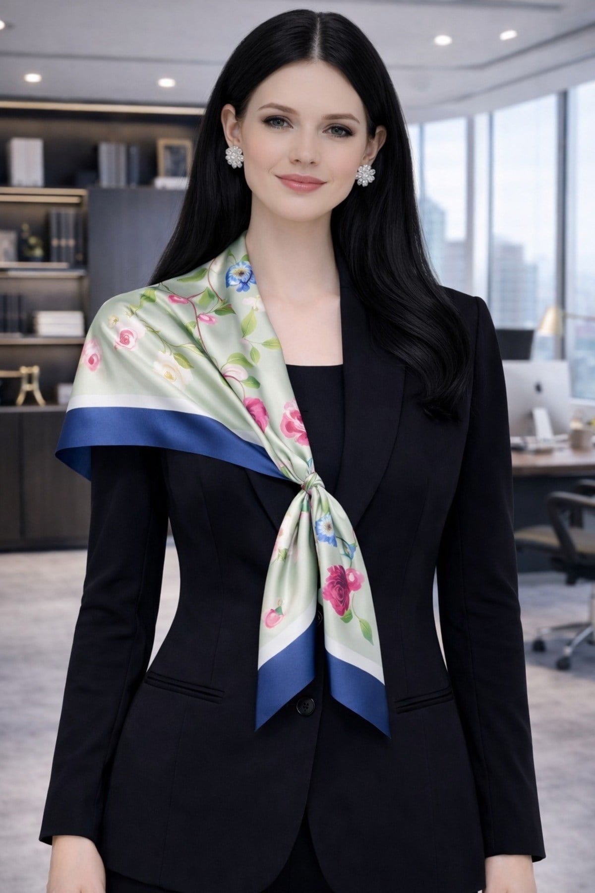 Tarzını Seç Lacivert Gül Fular / Bandana / Aksesuar / Şal / Eşarp 70x70