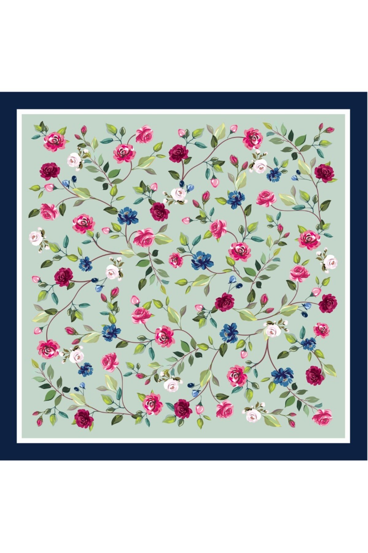 Tarzını Seç Lacivert Gül Fular / Bandana / Aksesuar 48x48 cm