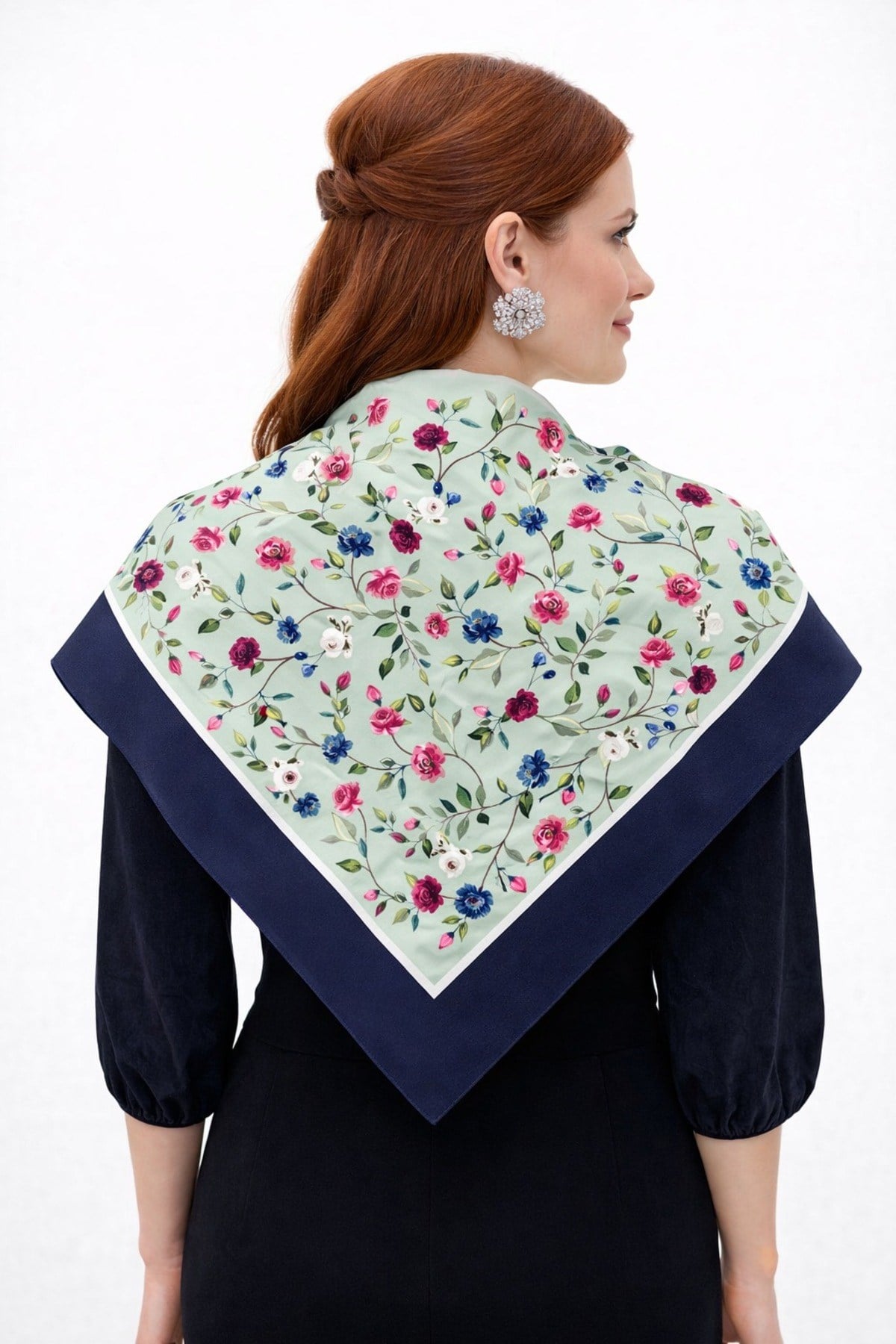 Tarzını Seç Lacivert Gül Fular / Bandana / Aksesuar / Şal / Eşarp 70x70