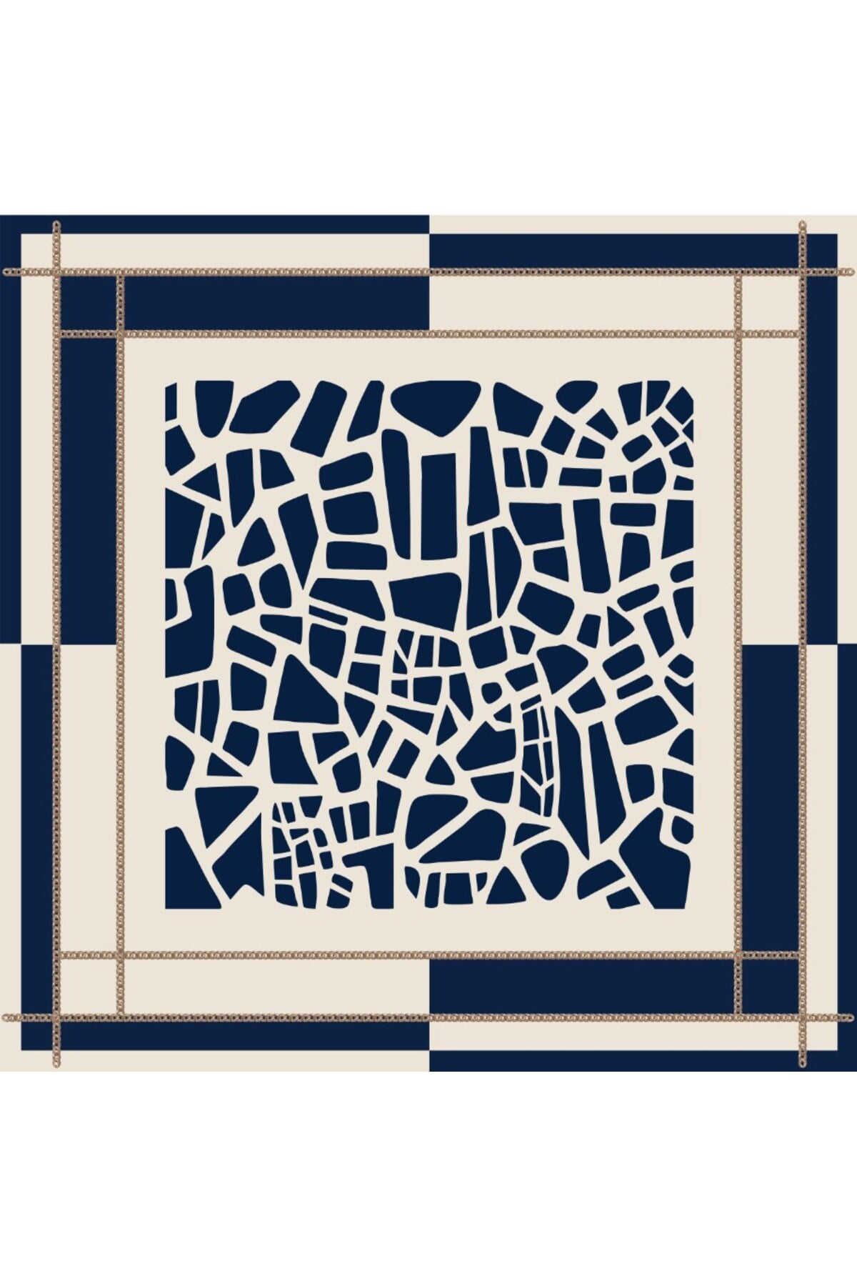 Tarzını Seç Lacivert Mozaik Zincir Fular / Bandana / Aksesuar 48x48 cm