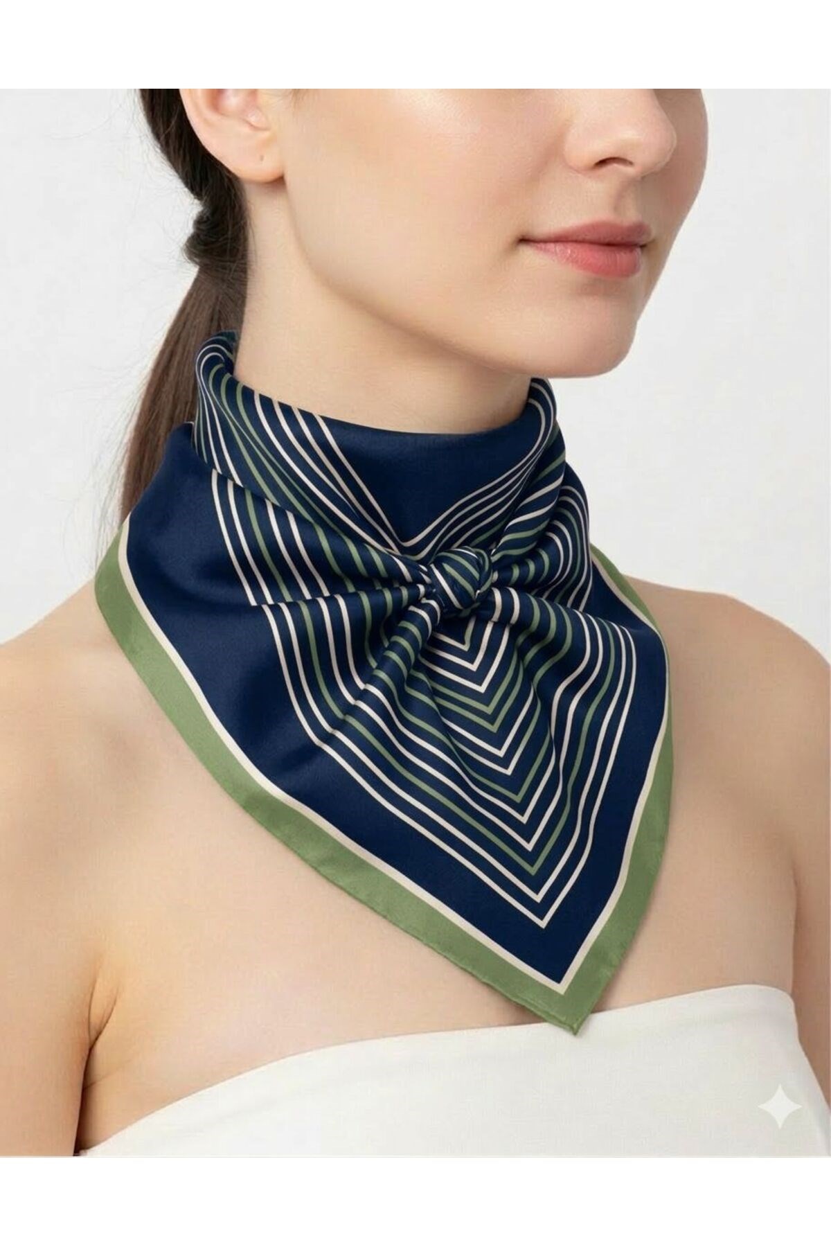 Tarzını Seç Lacivert V Çizgi Fular / Bandana / Aksesuar 48x48 cm