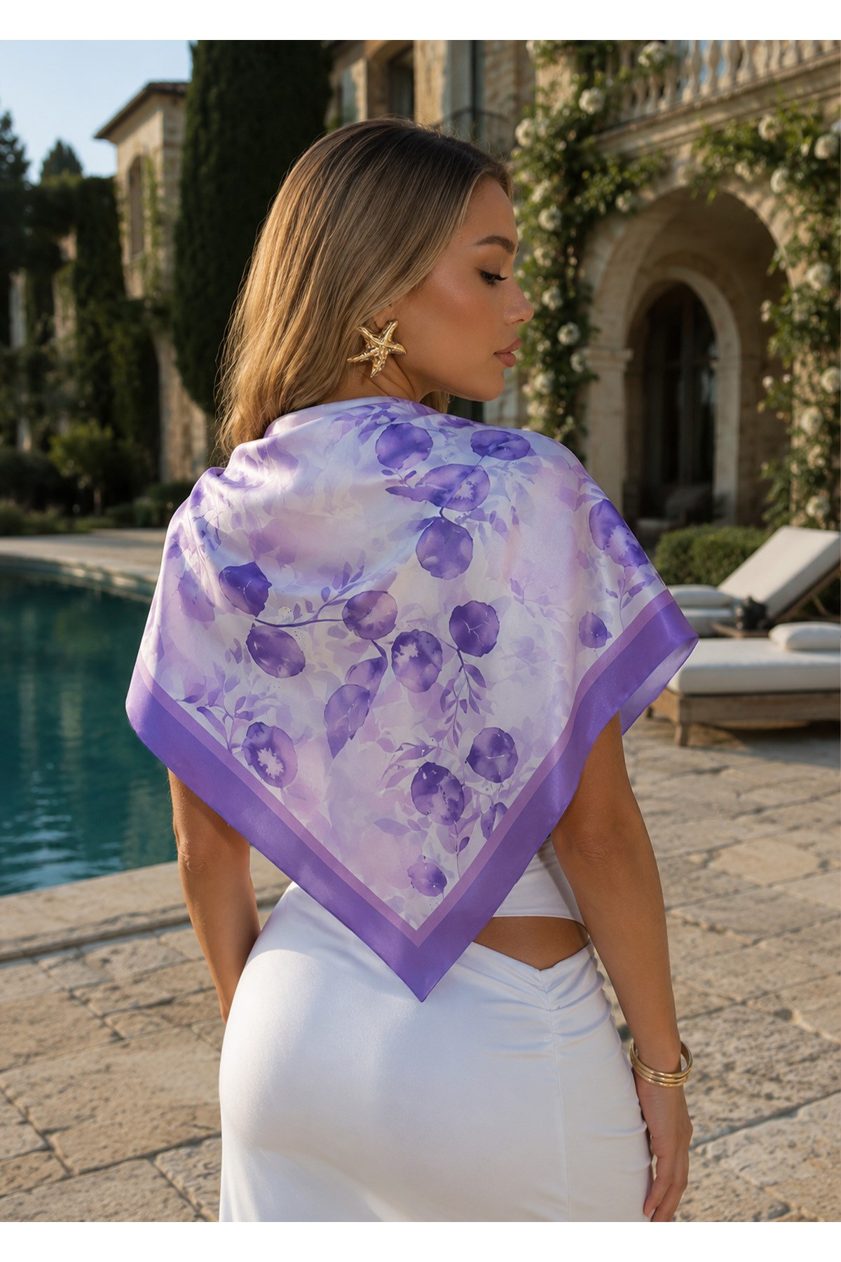 Tarzını Seç Lavanta Desenli Fular / Bandana 70x70 cm