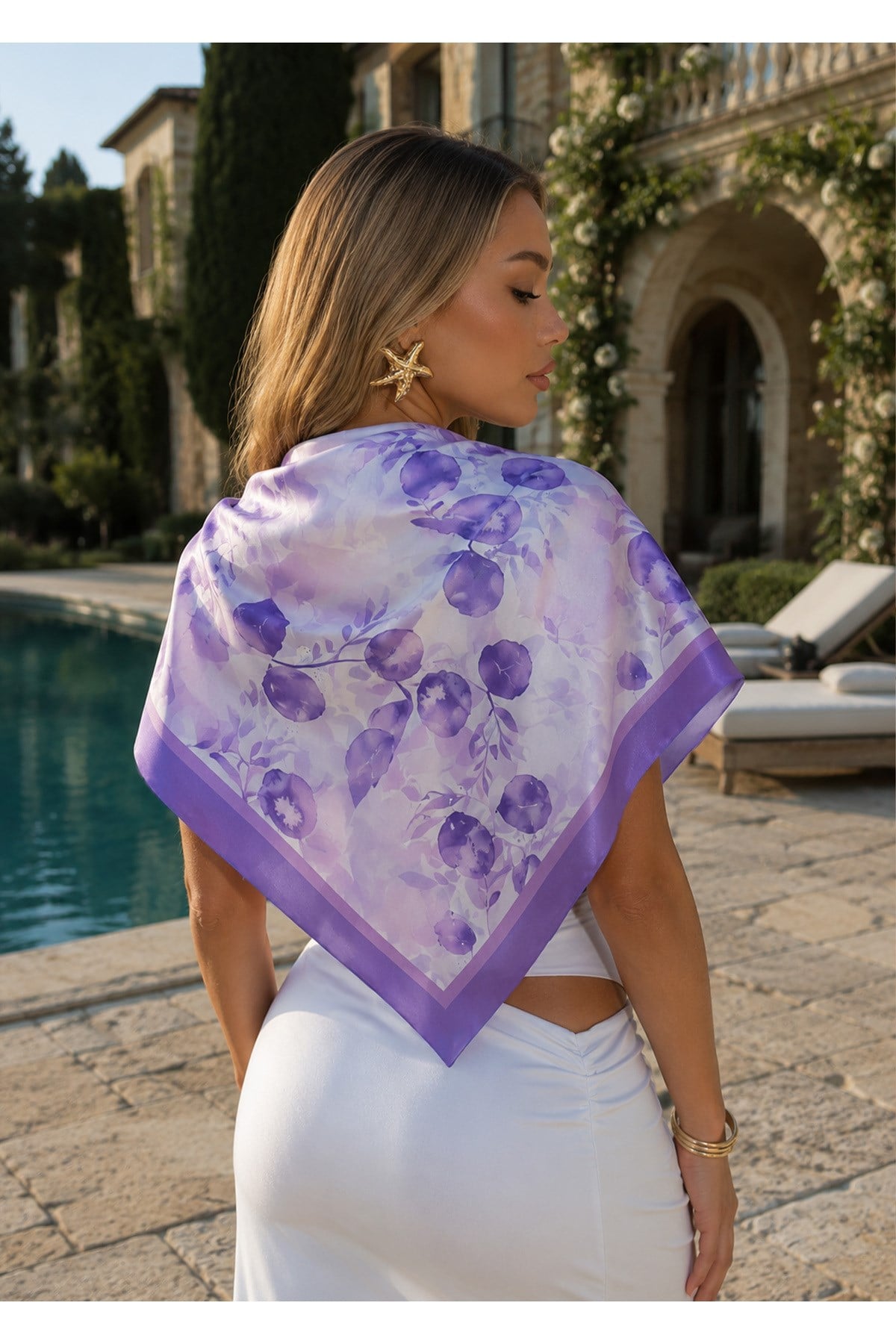 Tarzını Seç Lavanta Desenli Fular / Bandana 70x70 cm