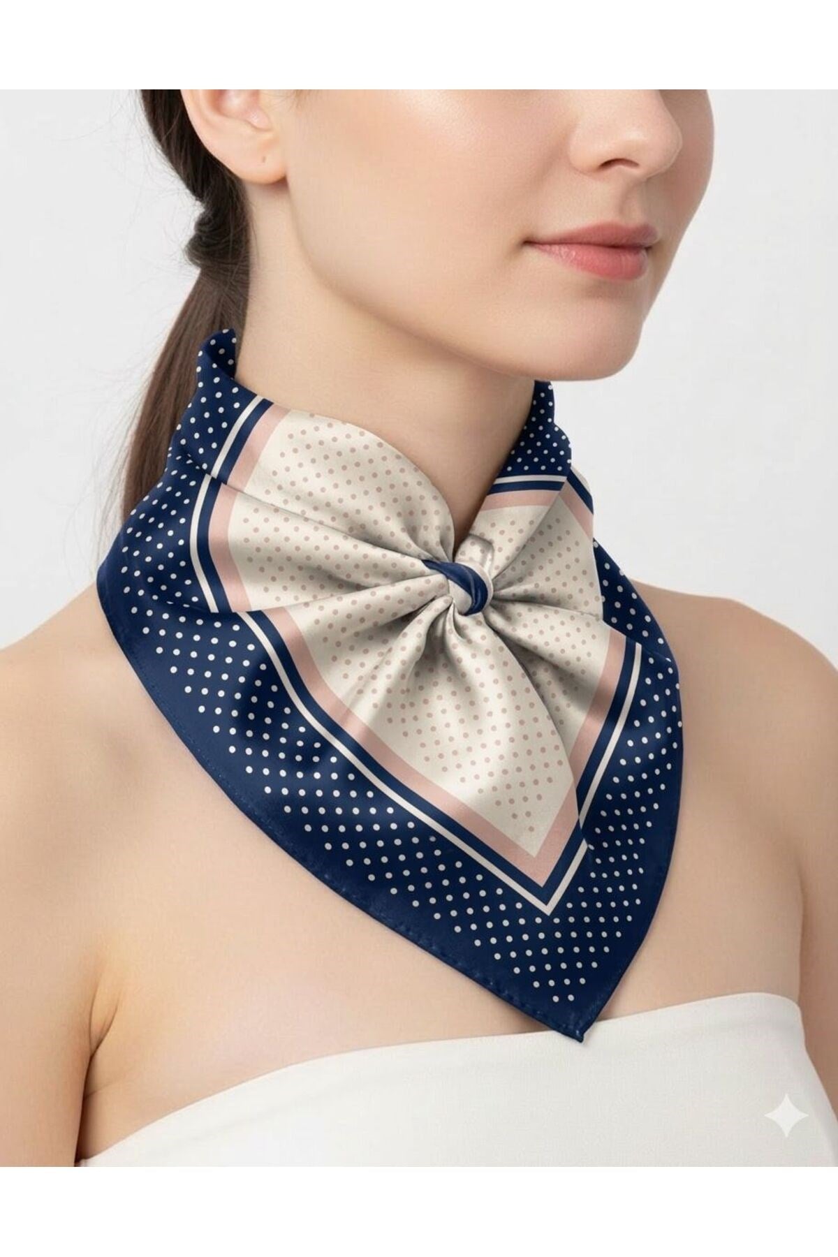 Tarzını Seç Mavi Şerit Puantiyeli Fular / Bandana / Aksesuar 48x48 cm