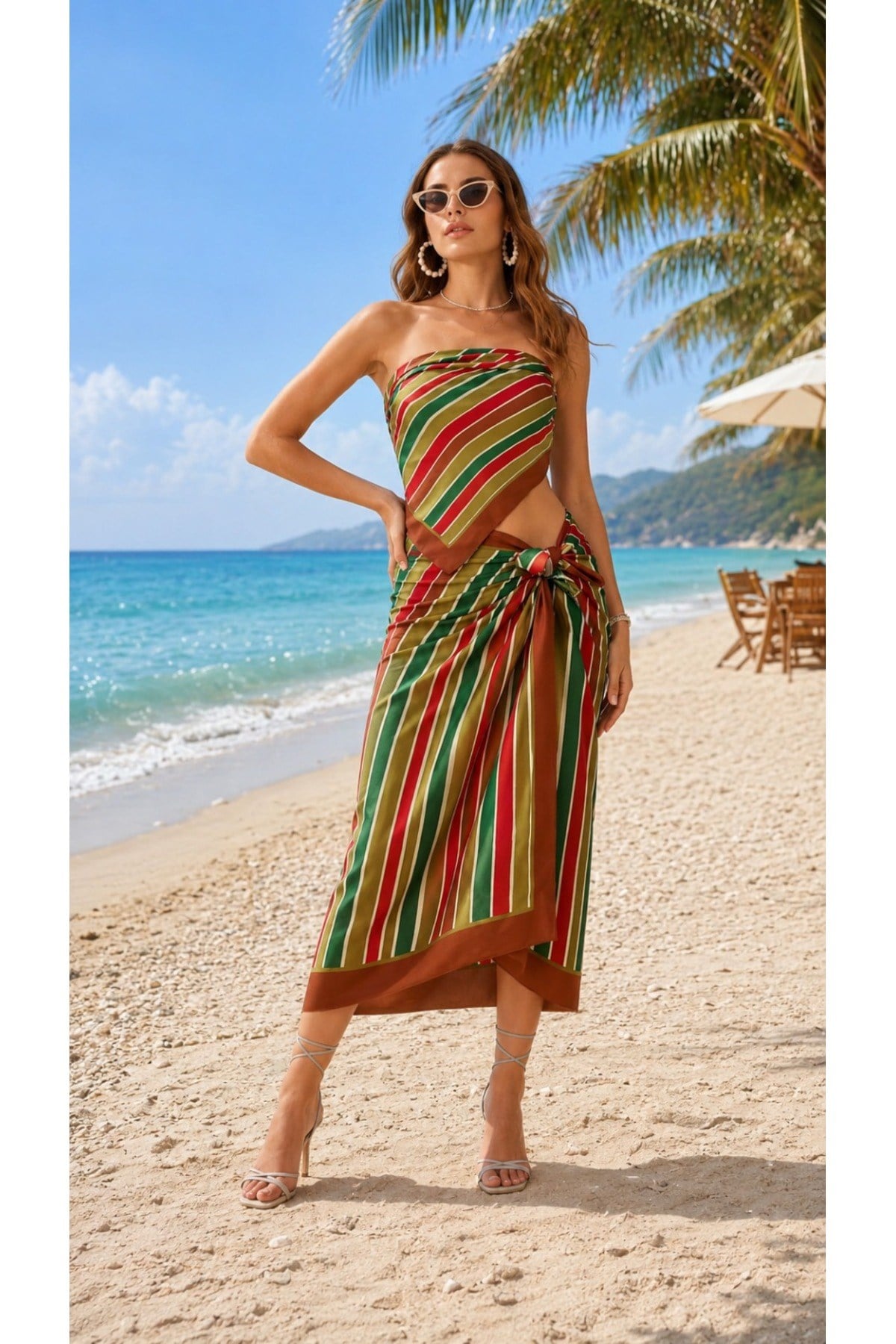 Tarzını Seç Premium Capri Desenli 2’li Pareo ve Fular Seti 150x95 cm / 70x70 cm