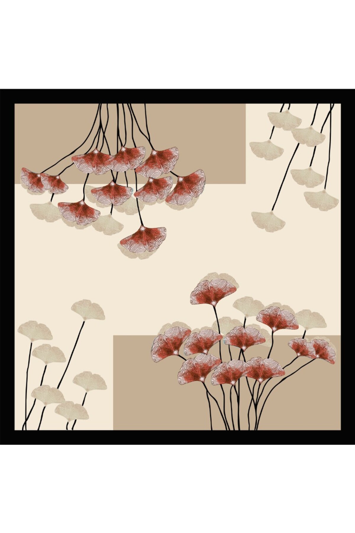 Tarzını Seç Siyah Ginkgo Fular / Bandana / Aksesuar 48x48 cm