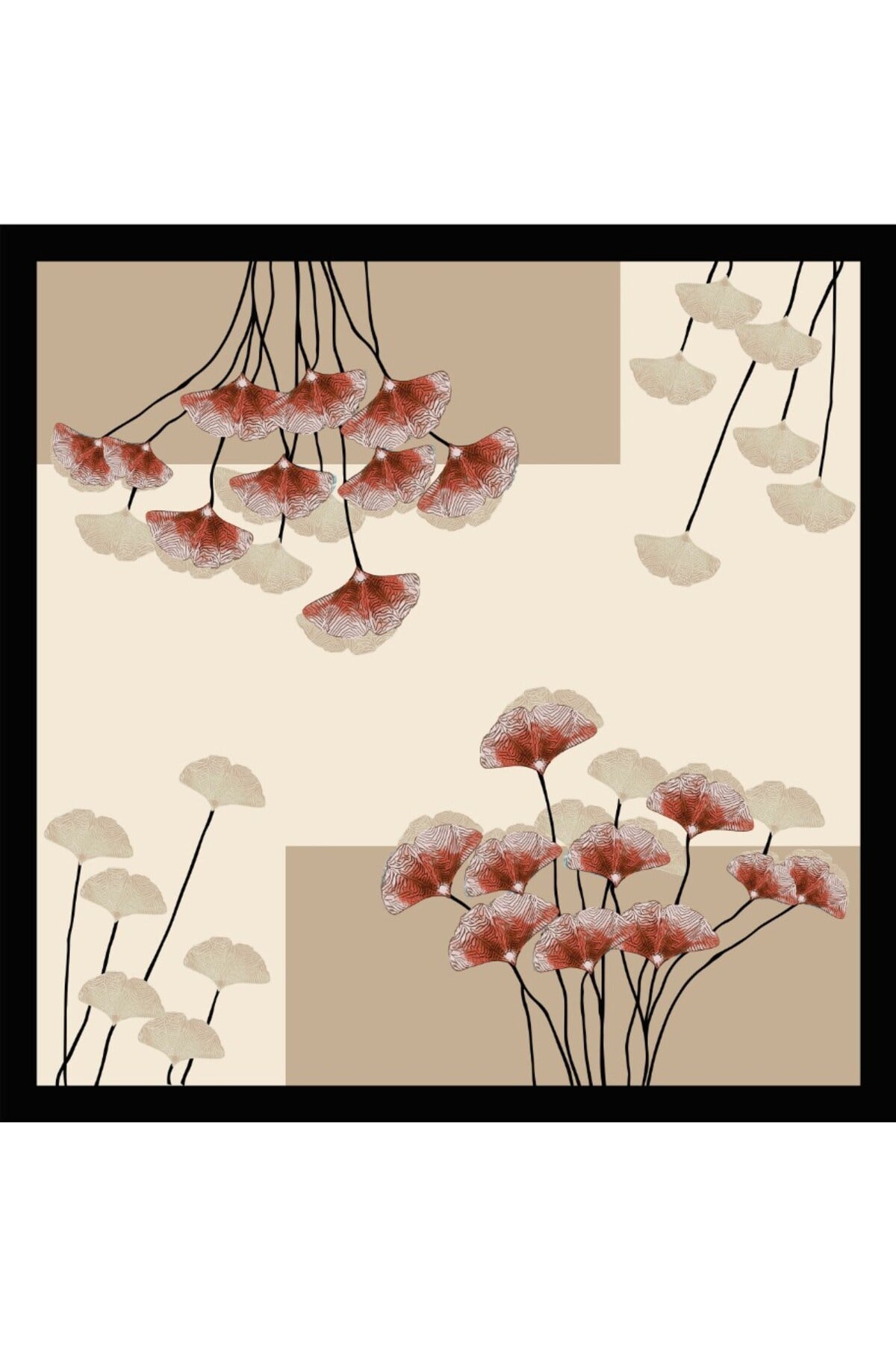 Tarzını Seç Siyah Ginkgo Fular / Bandana / Aksesuar / Eşarp 90x90 cm