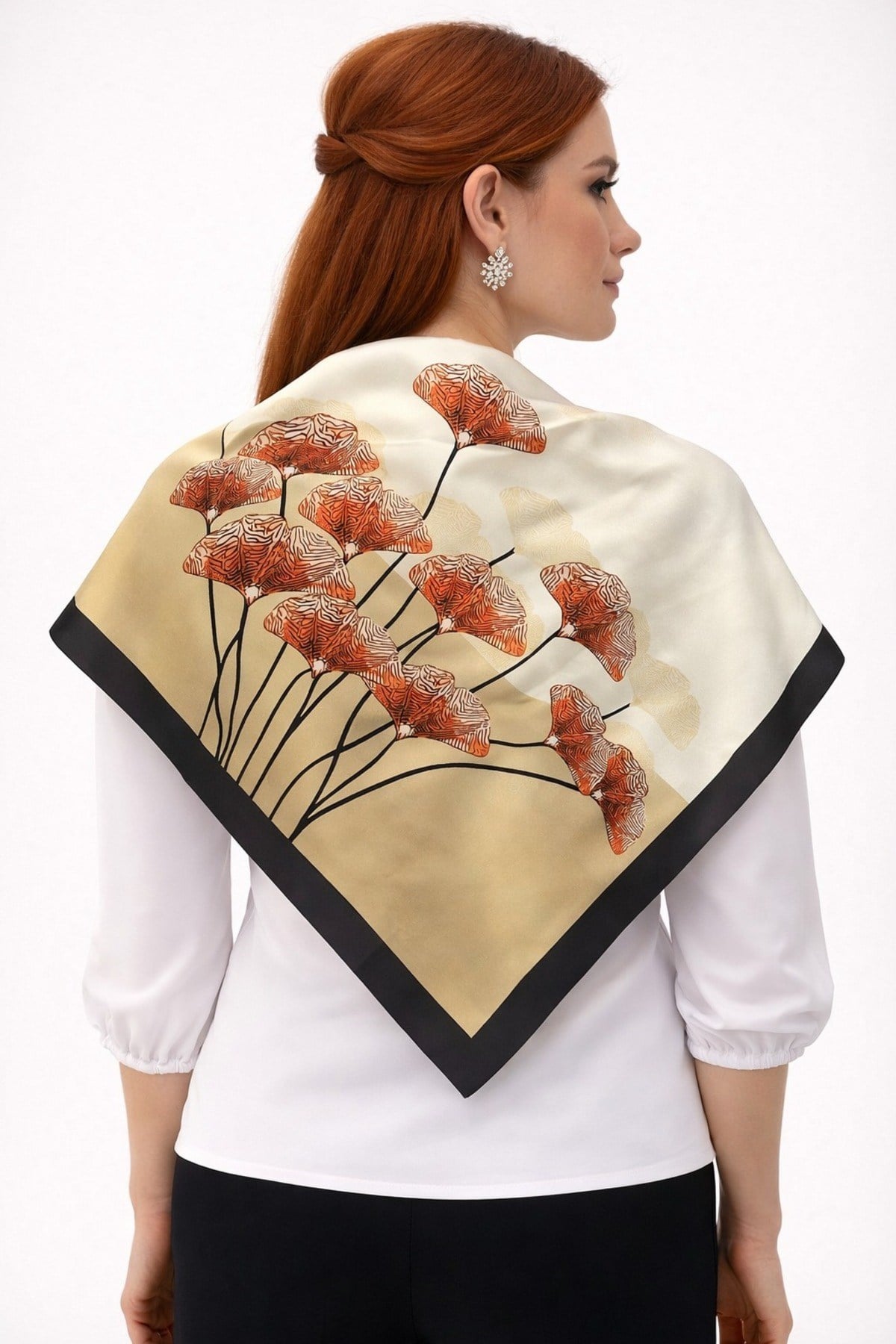 Tarzını Seç Siyah Ginkgo Fular / Bandana / Aksesuar / Şal / Eşarp 70x70