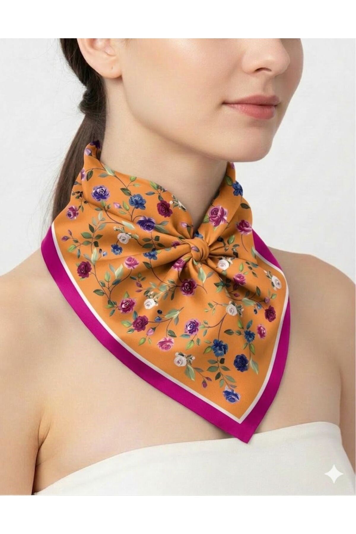 Tarzını Seç Siyah Gül Fular / Bandana / Aksesuar 48x48 cm